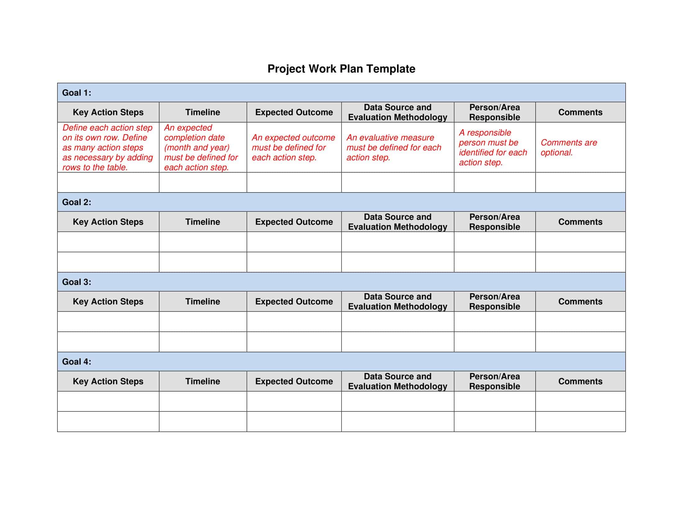 Work Plan Template Work Plan Template