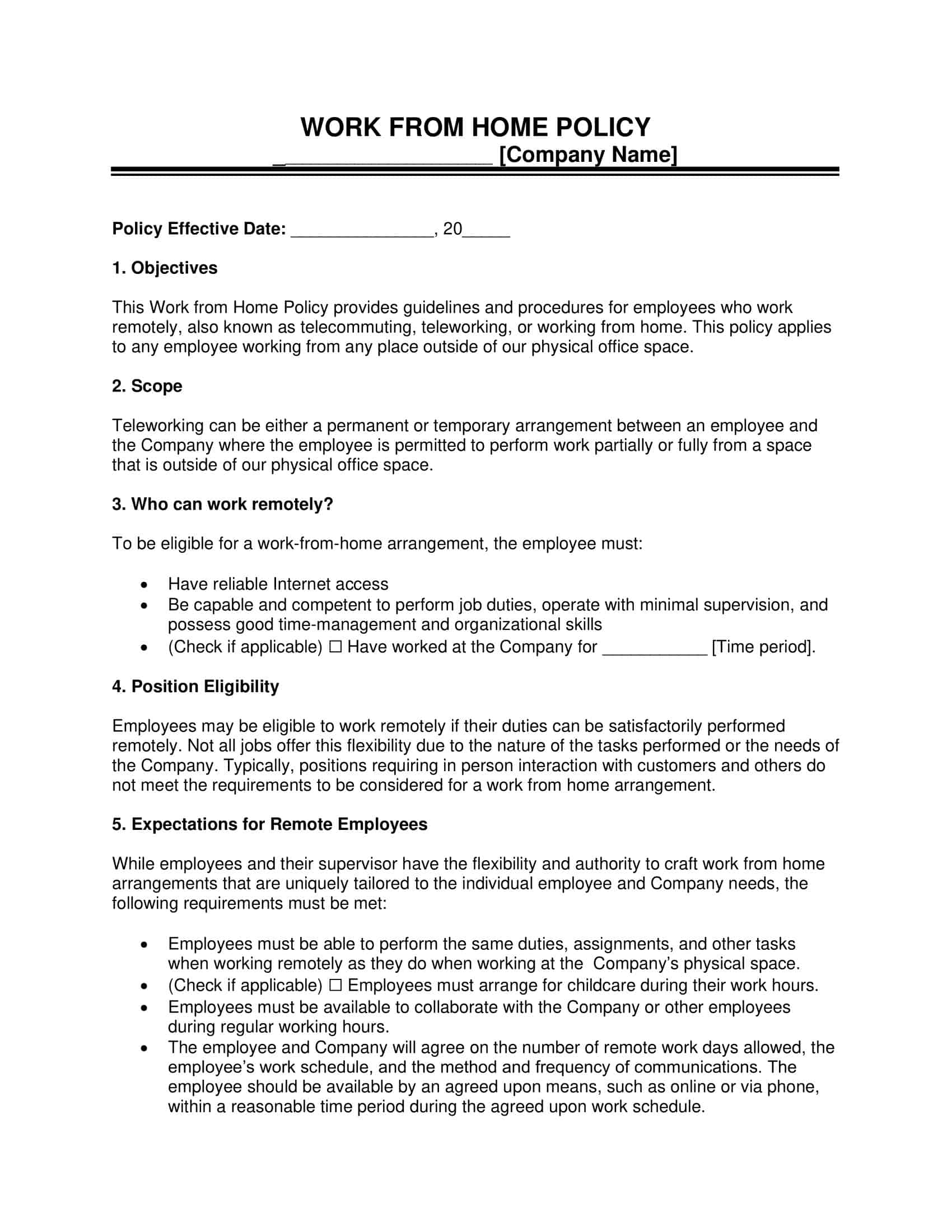 Work from Home Policy Template Word Work from Home Policy Template Word