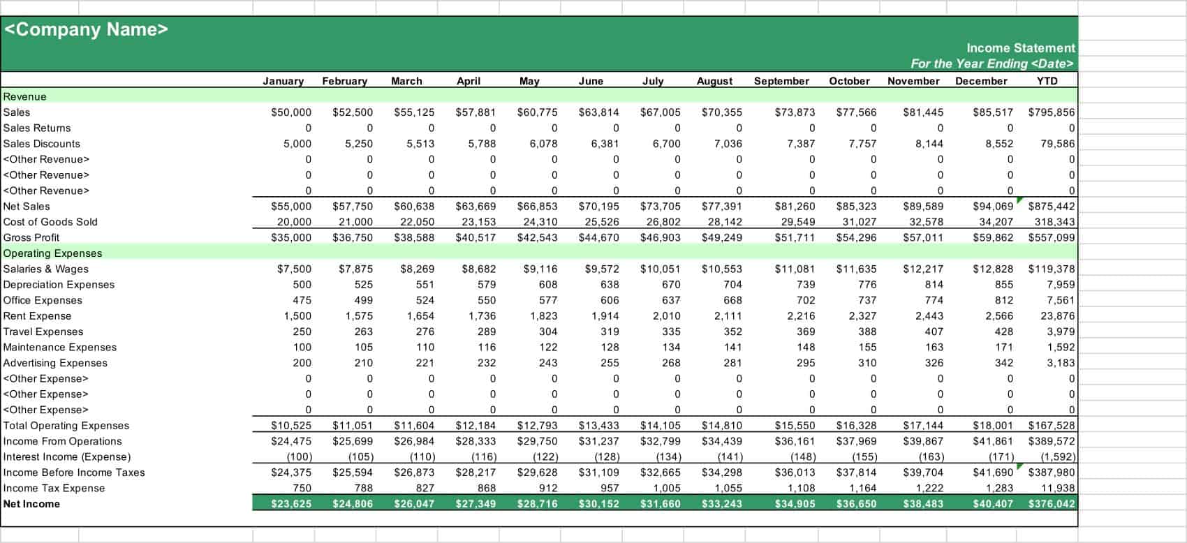 Free Printable Income Statement Templates [Excel, Word, PDF]