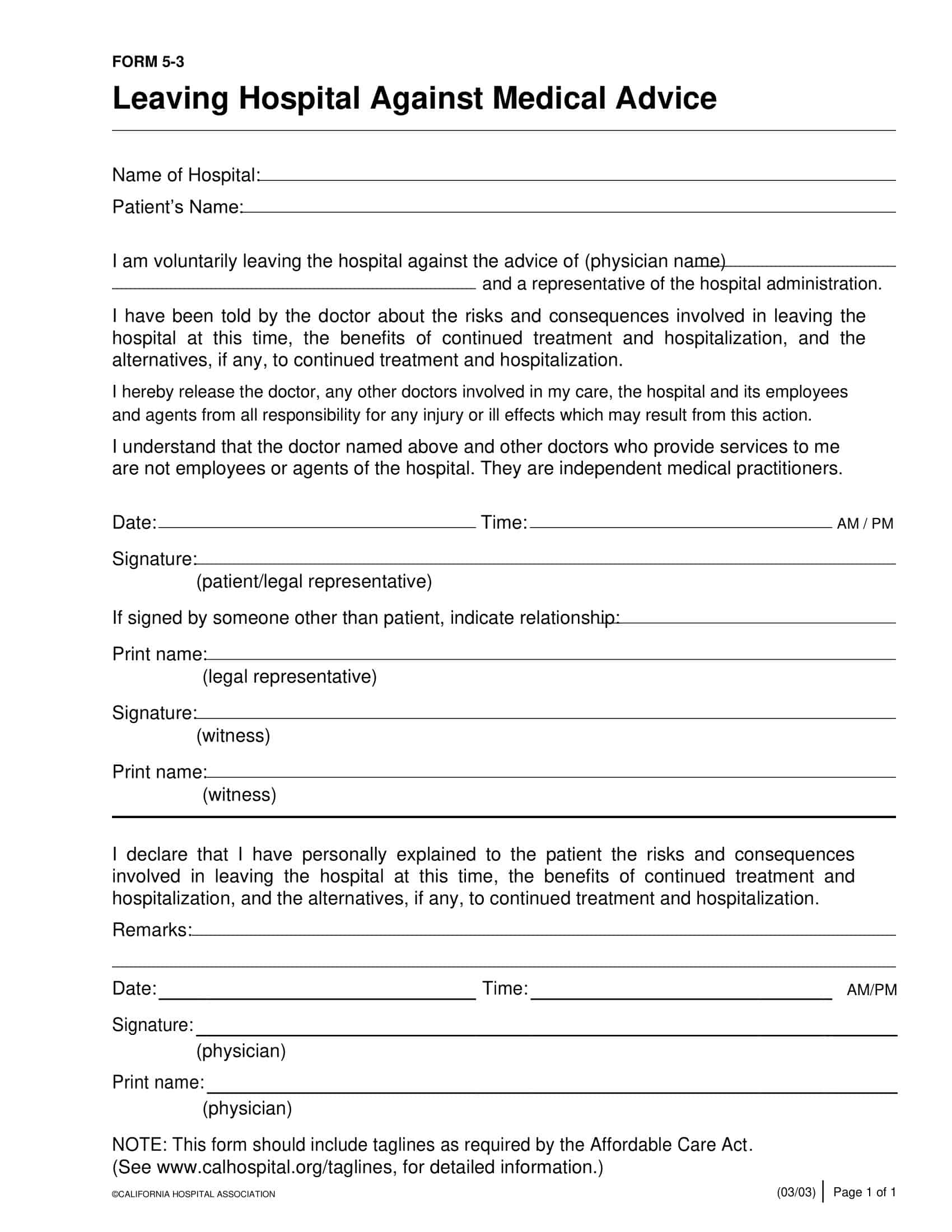 Free Printable Against Medical Advice Form Templates PDF Free Printable Against Medical Advice Form Templates PDF
