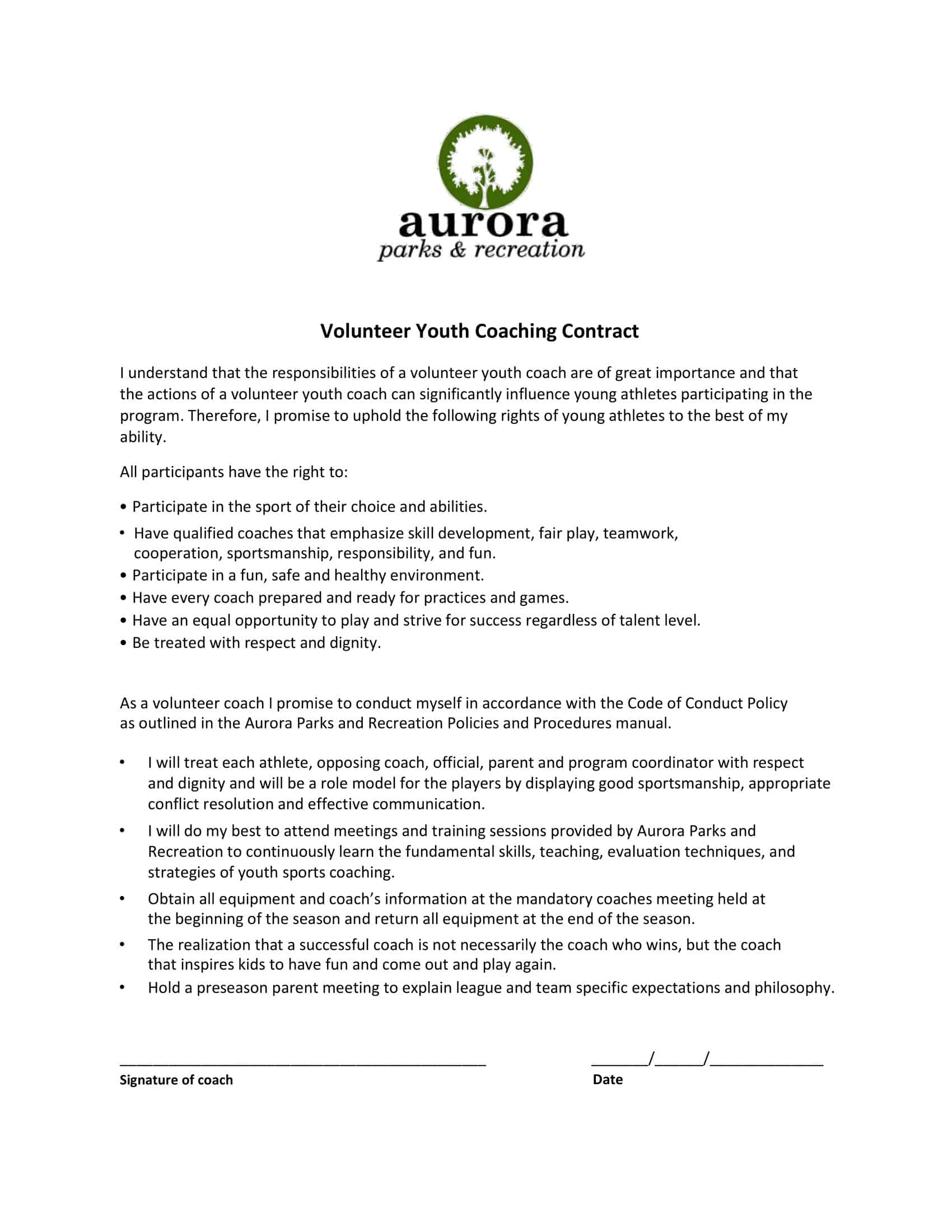 Blank Coaching Contract Agreement Blank Coaching Contract Agreement
