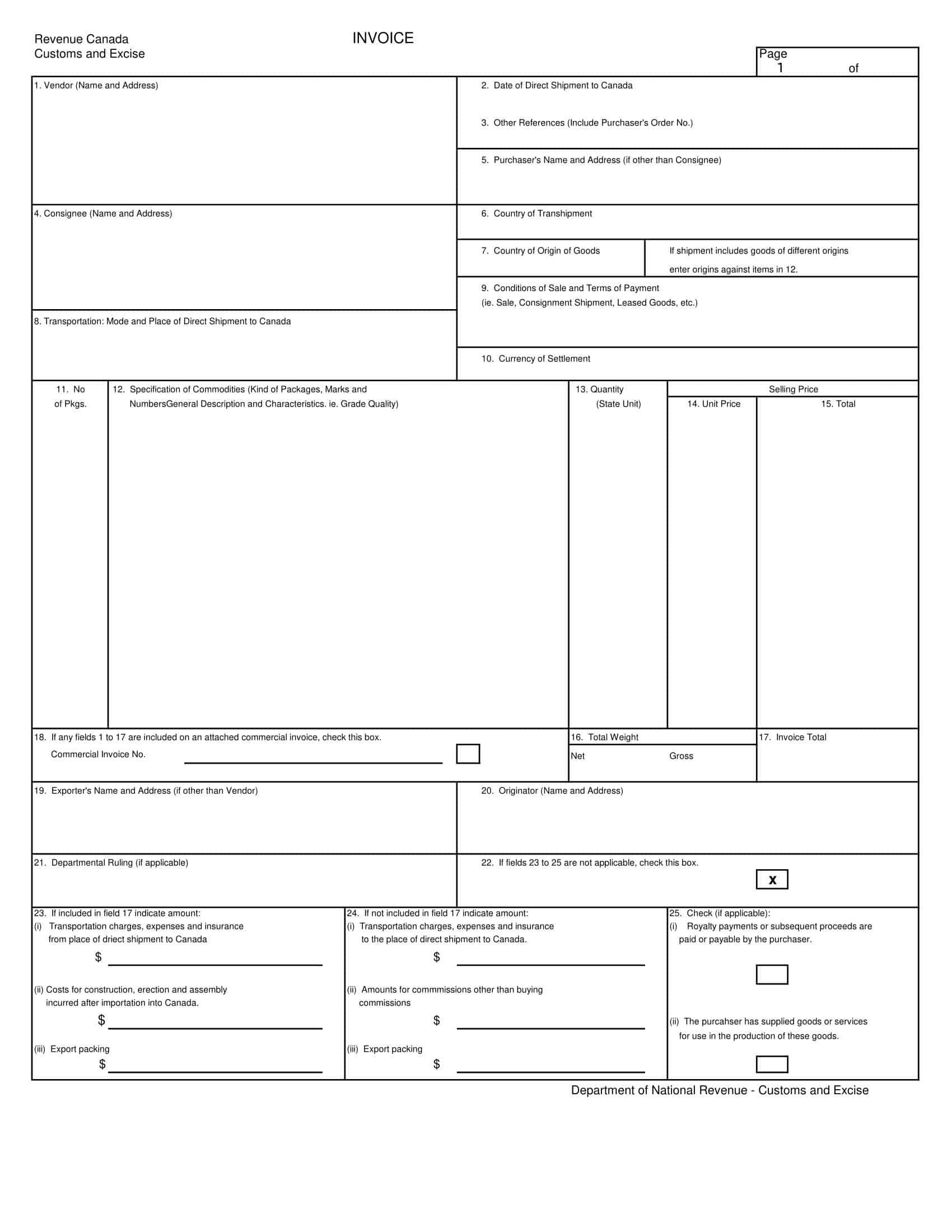Blank Commercial Invoice Template Blank Commercial Invoice Template