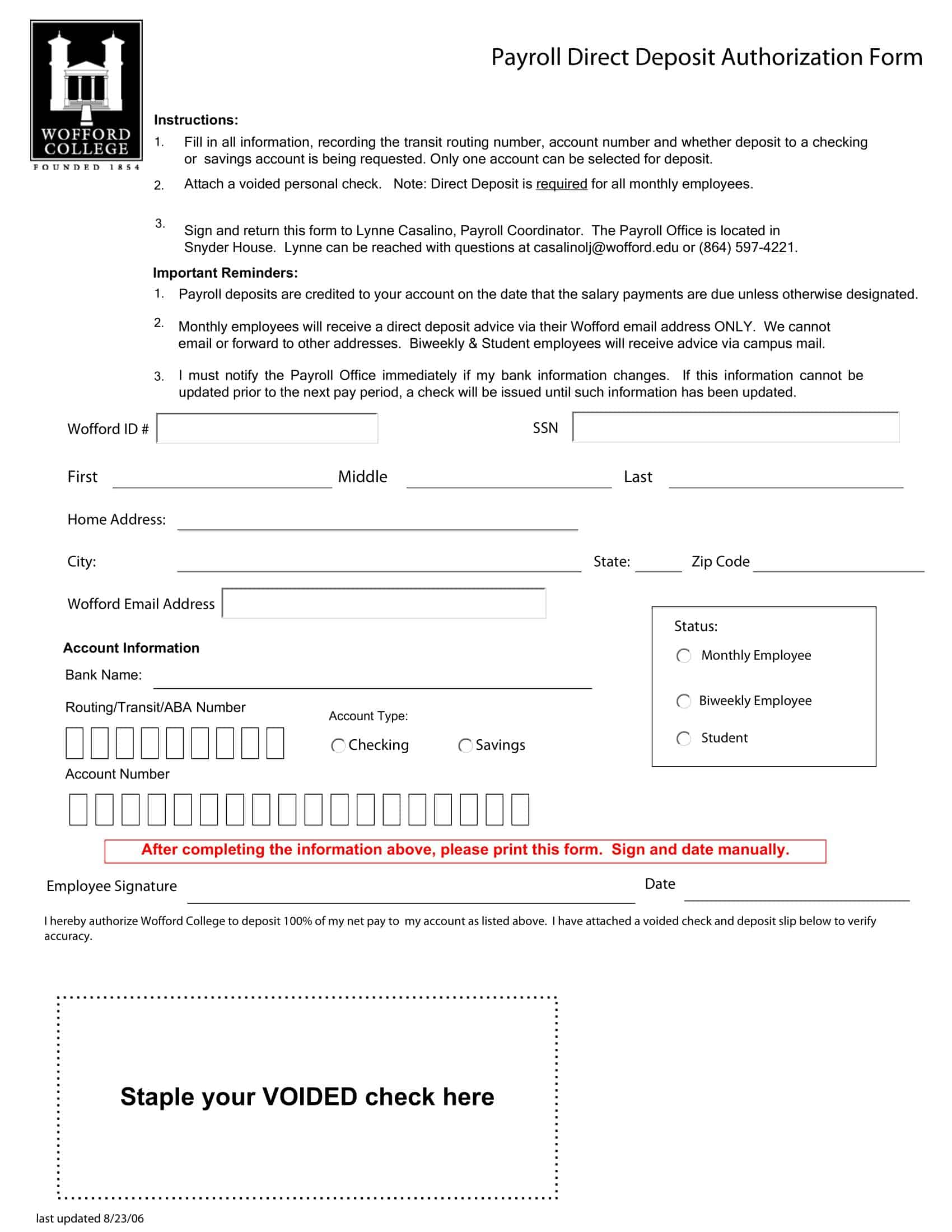 Free Printable Direct Deposit Authorization Form Templates [PDF]
