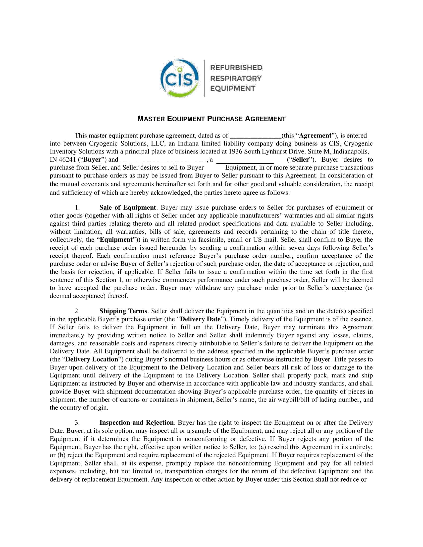 Blank Editable Equipment Bill of Sale Blank Editable Equipment Bill of Sale