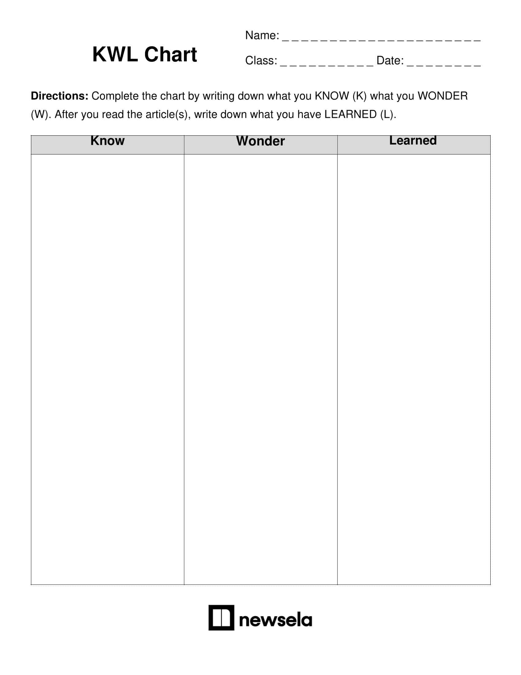 Free Printable KWL Chart Templates PDF Word Free Printable KWL Chart Templates PDF Word