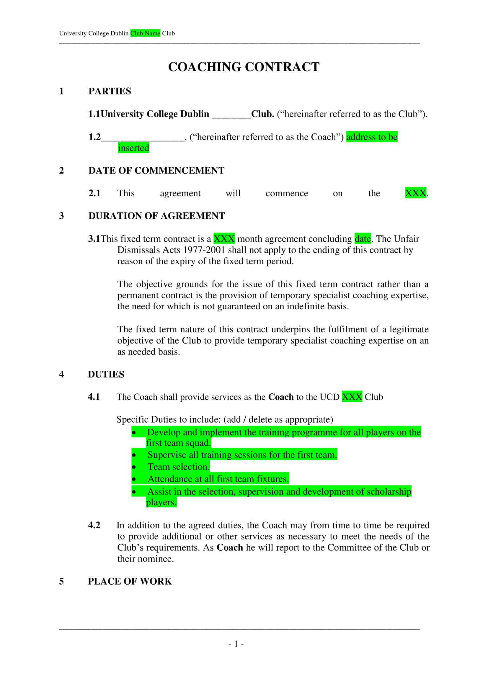 Coaching Contract Agreement Template Coaching Contract Agreement Template