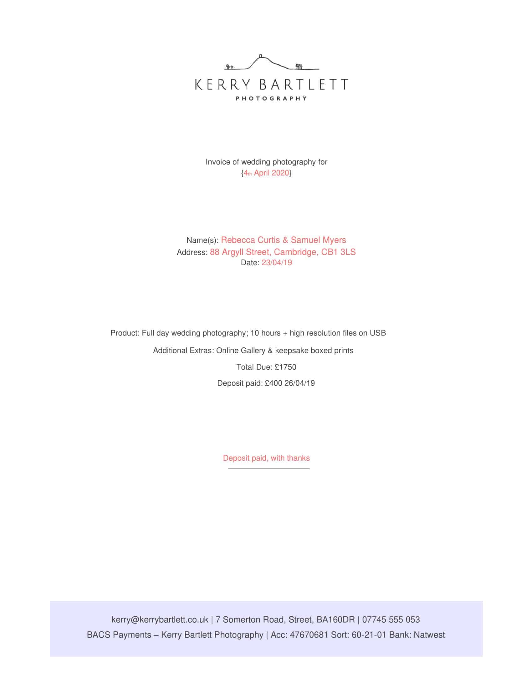 Comprehensive Sample Photography Invoice Comprehensive Sample Photography Invoice