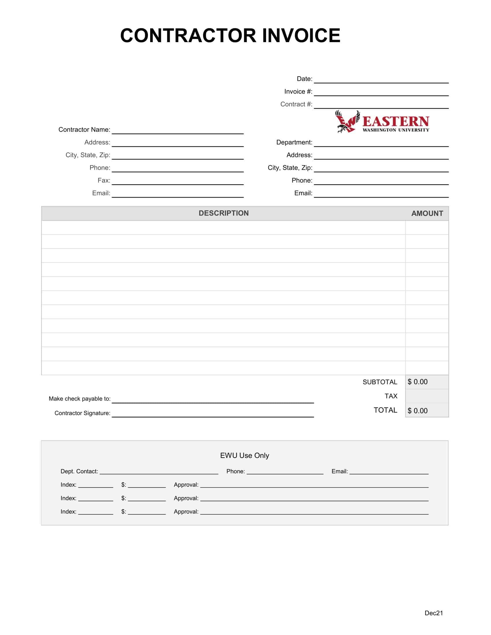 Free Printable Contractor Invoice Templates PDF Word Excel Download