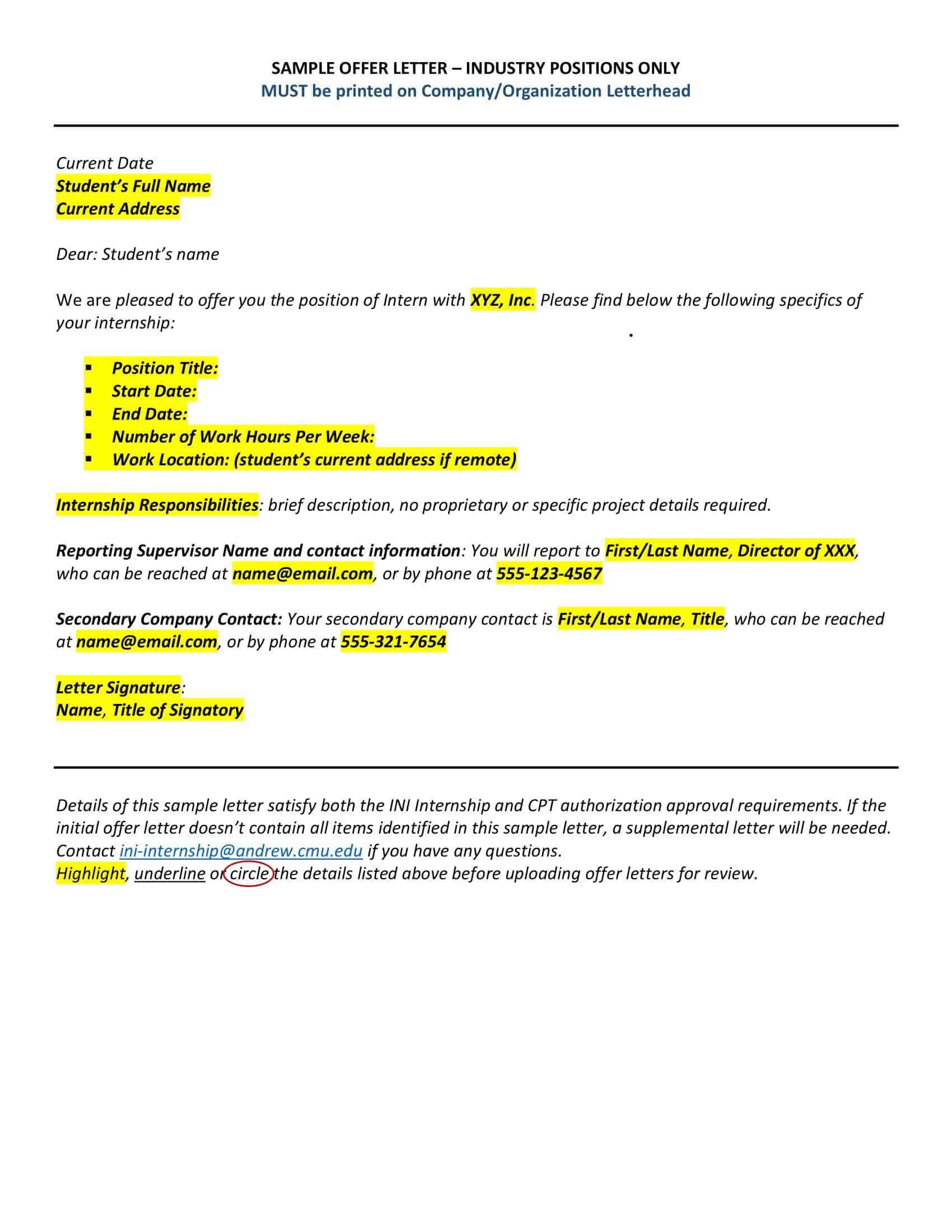 Editable Internship Offer Letter Template Editable Internship Offer Letter Template