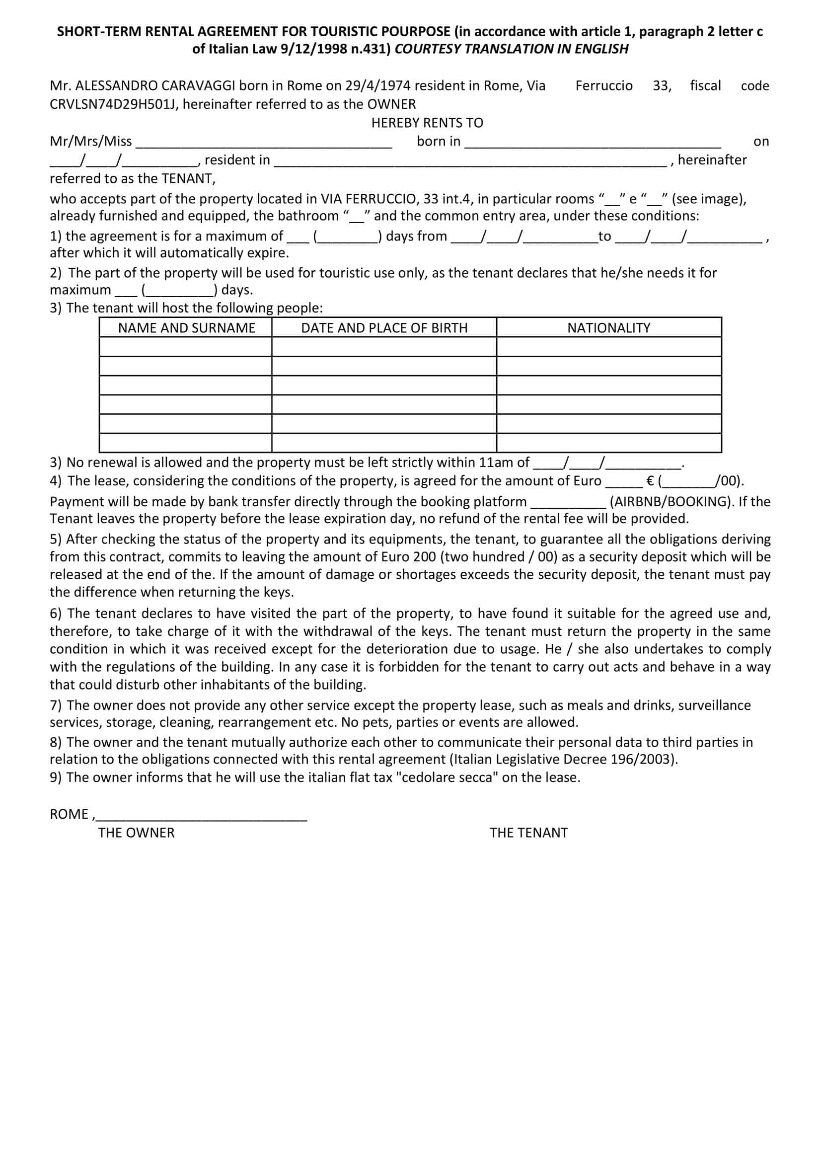 Editable One Page Rental Agreement Template Editable One Page Rental Agreement Template