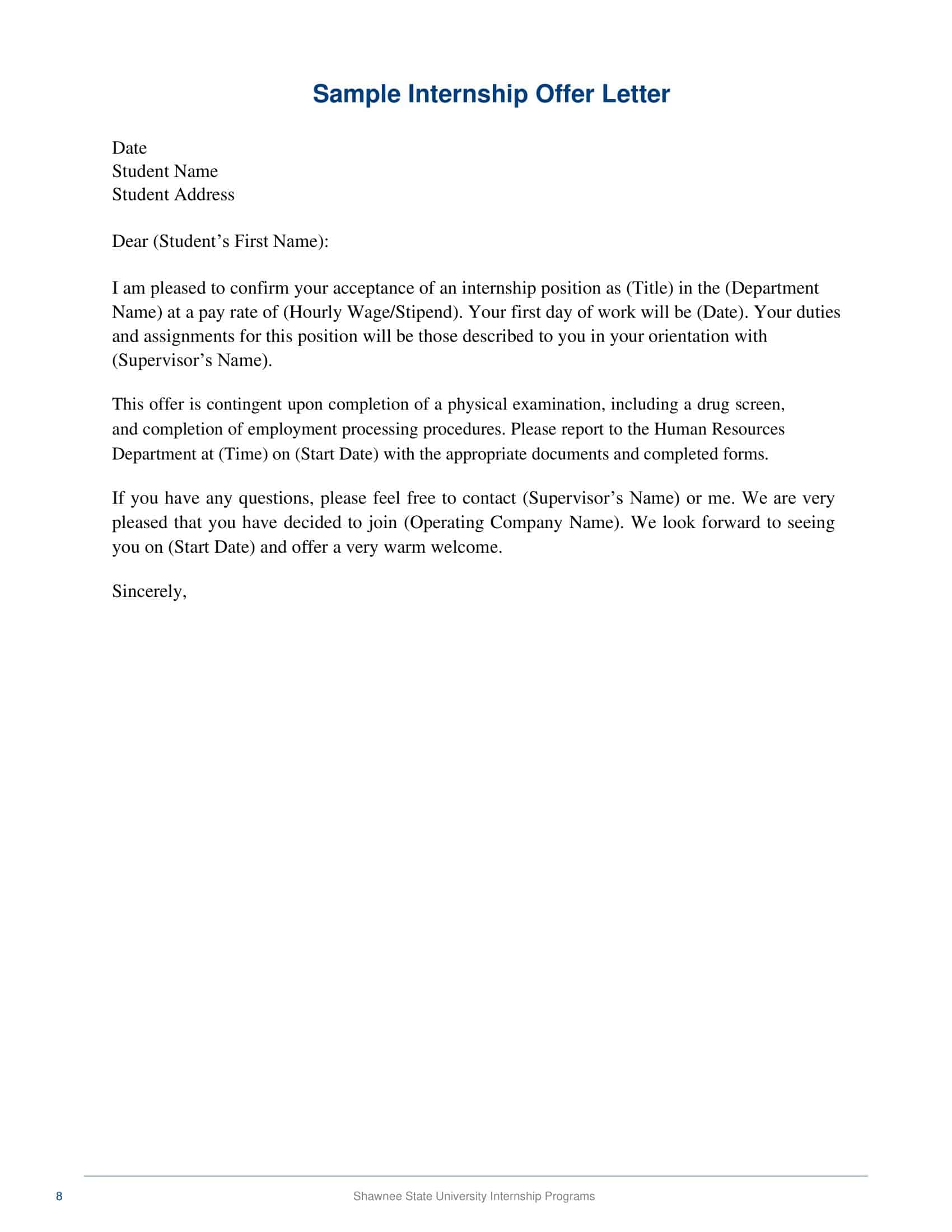 Editable Word Internship Offer Letter Editable Word Internship Offer Letter