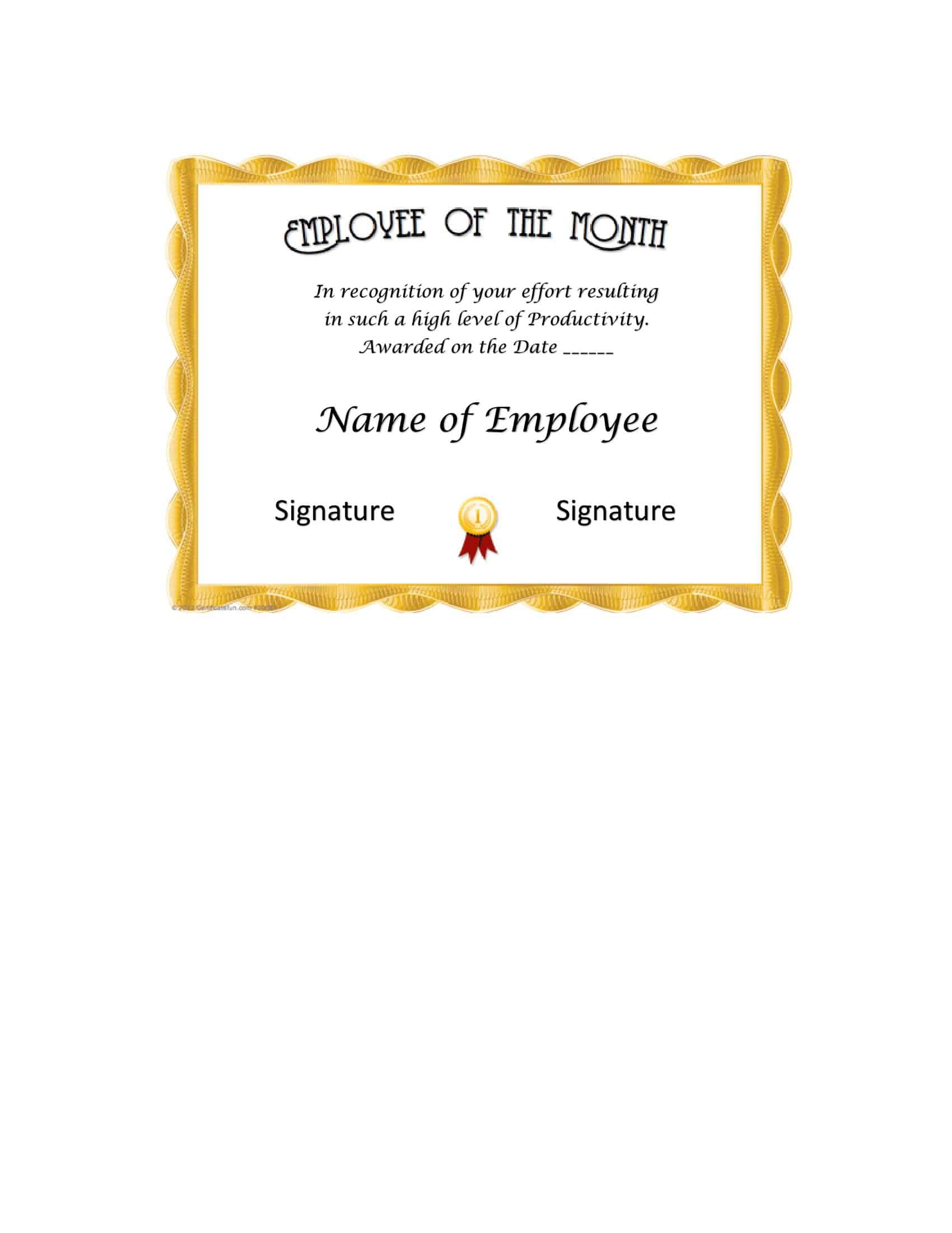 Employee of the Month Certificate Free Template Employee of the Month Certificate Free Template