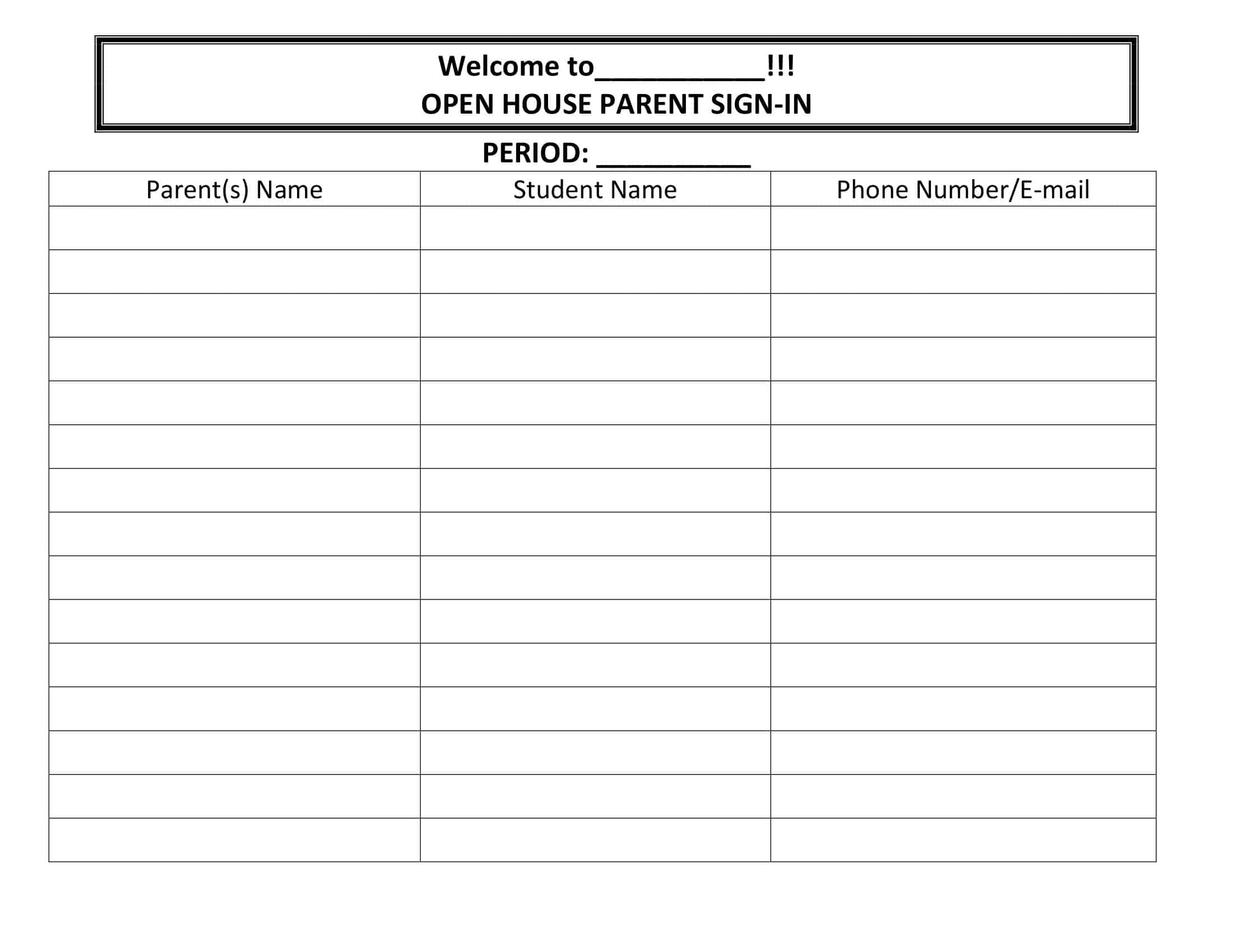 Example Open House Sign in Sheet Word Example Open House Sign in Sheet Word