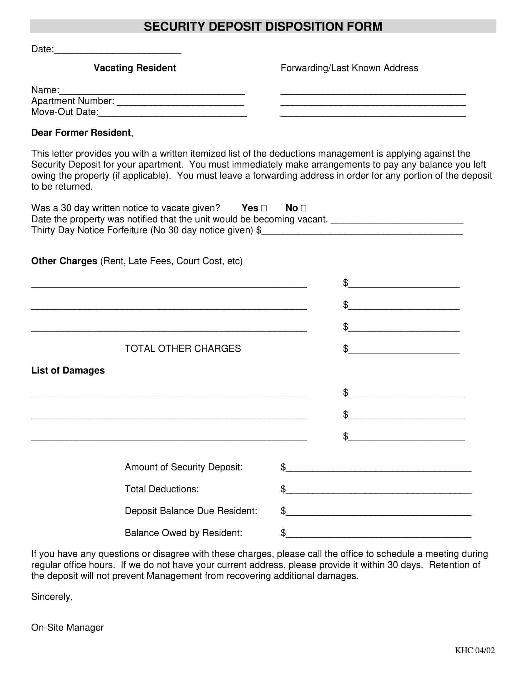 Example Security Deposit Receipt Word Example Security Deposit Receipt Word