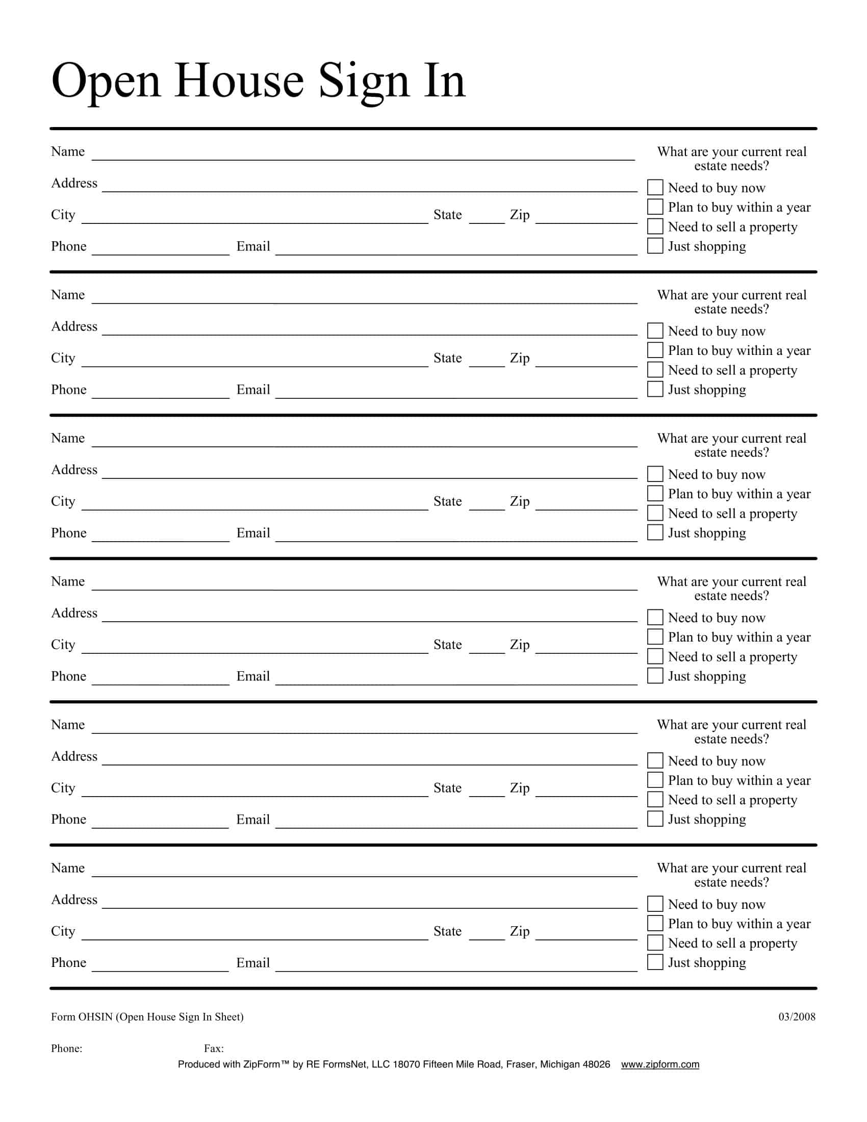 Example of Open House Sign in Sheet Example of Open House Sign in Sheet