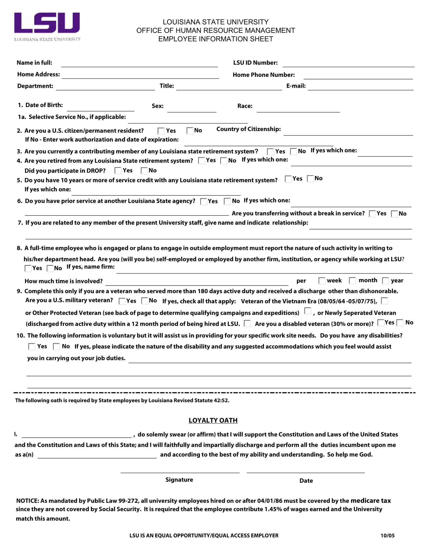 Excel Employee Information Form Sample Excel Employee Information Form Sample