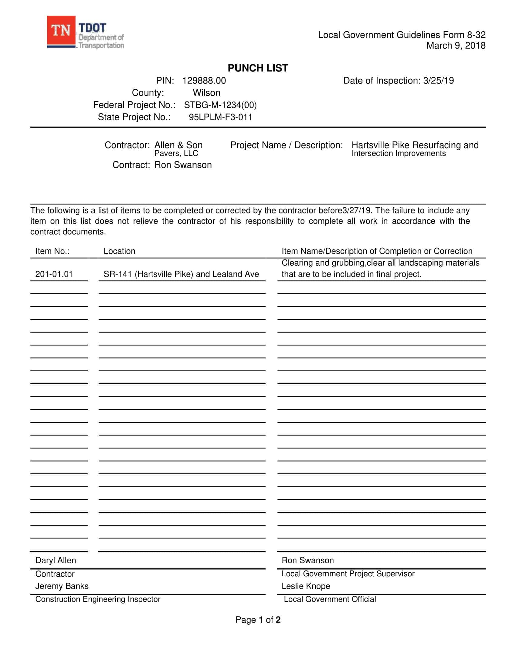 Free Printable Punch List Templates [PDF, Word, Excel]