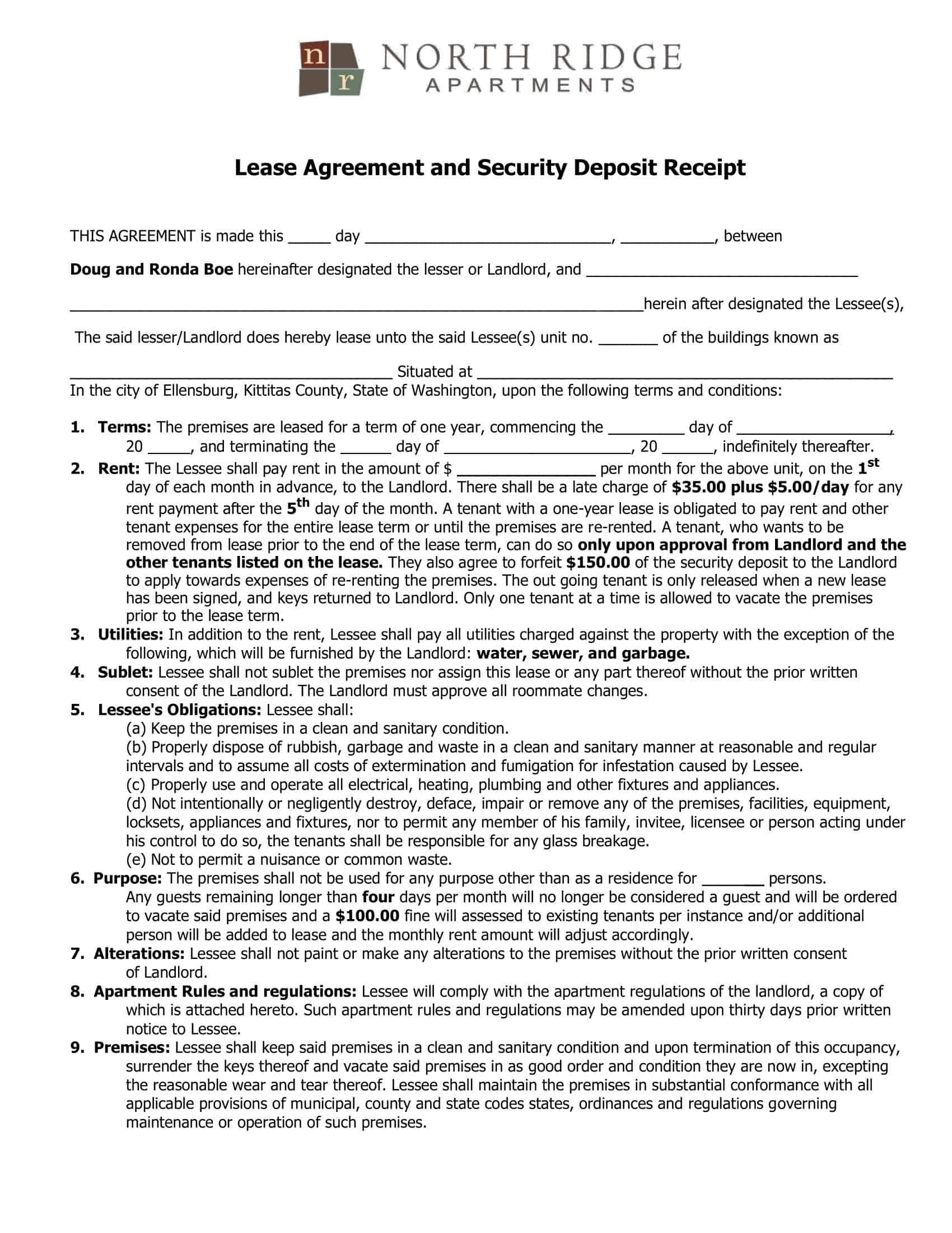 Excel Security Deposit Receipt Excel Security Deposit Receipt