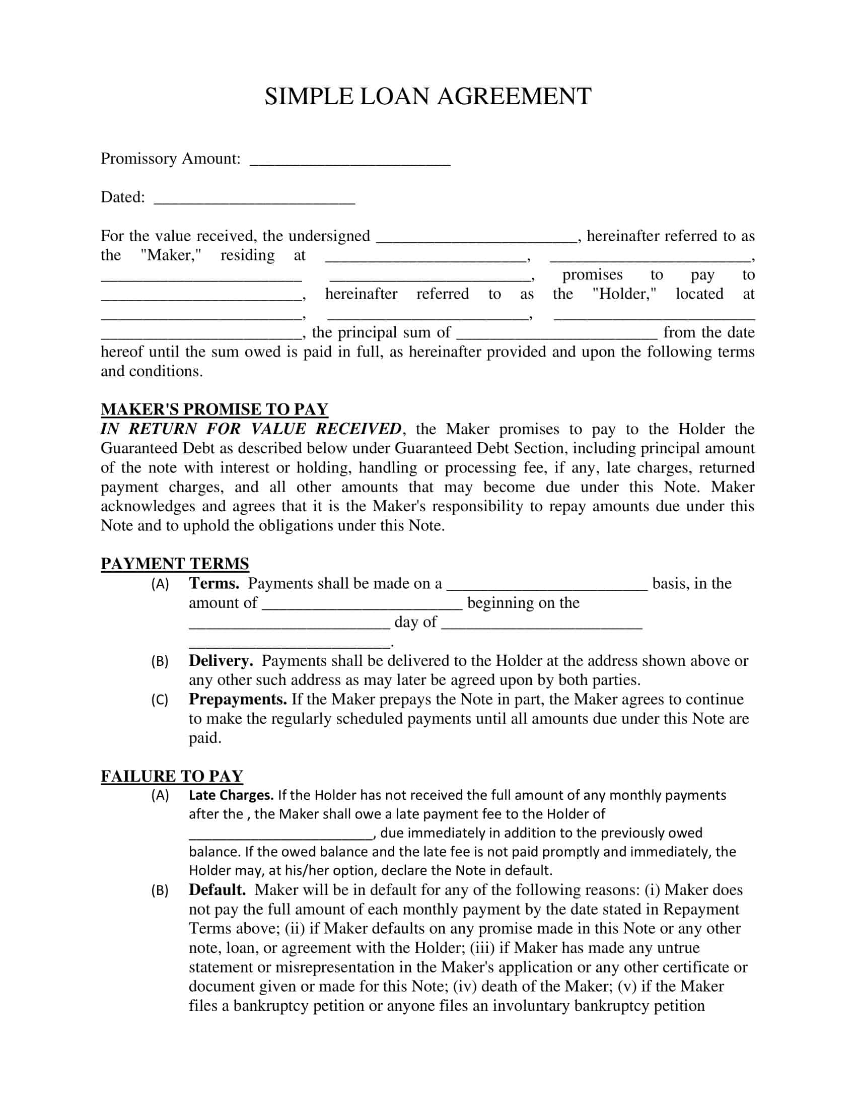 Template Loan Agreement Between Family Members Template Loan Agreement Between Family Members