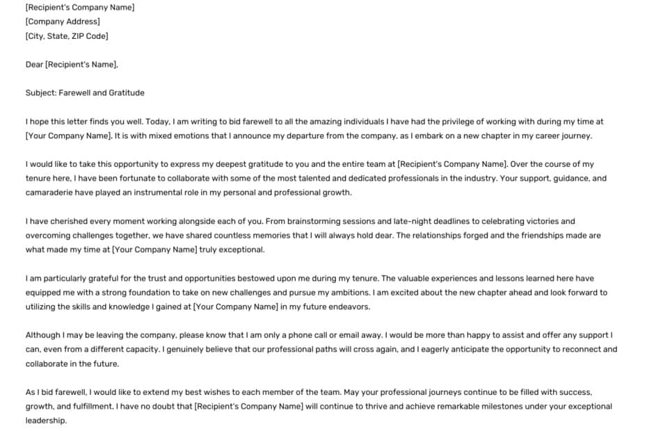 Farewell Letter