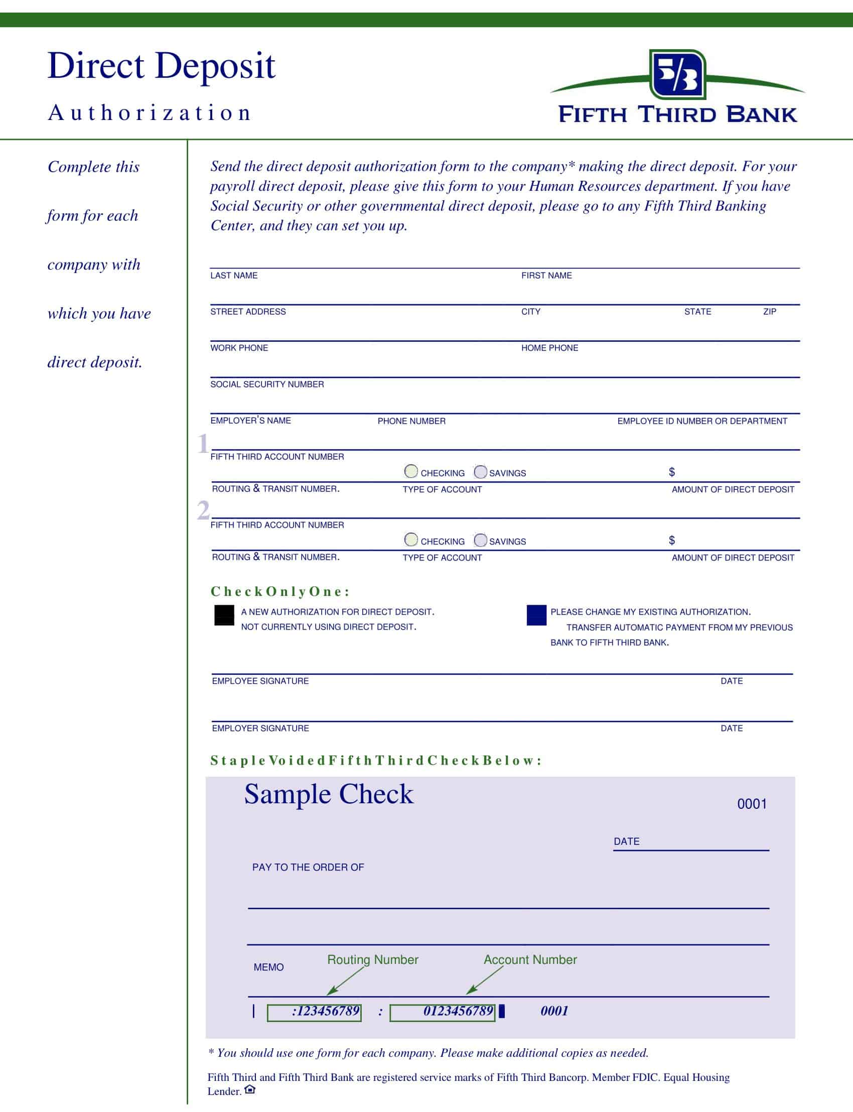 Free Printable Direct Deposit Authorization Form Templates [PDF]