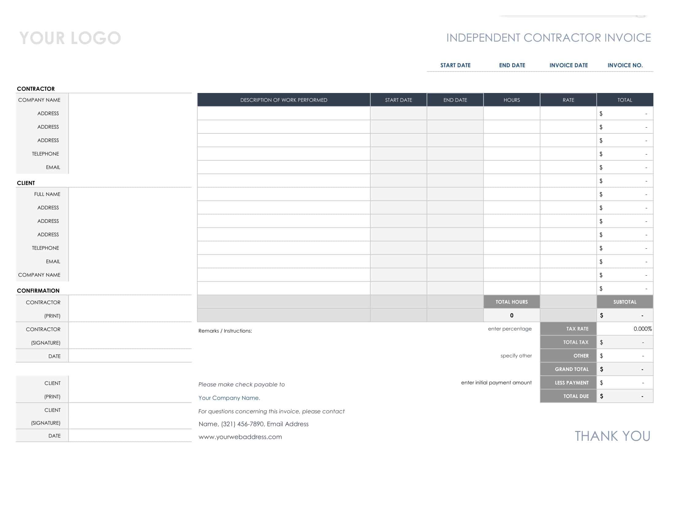 Fillable Contractor Invoice Fillable Contractor Invoice