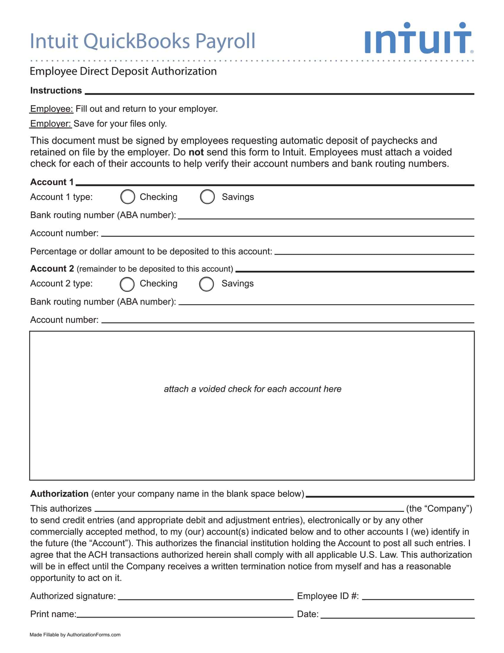 Free Printable Direct Deposit Authorization Form Templates [PDF]