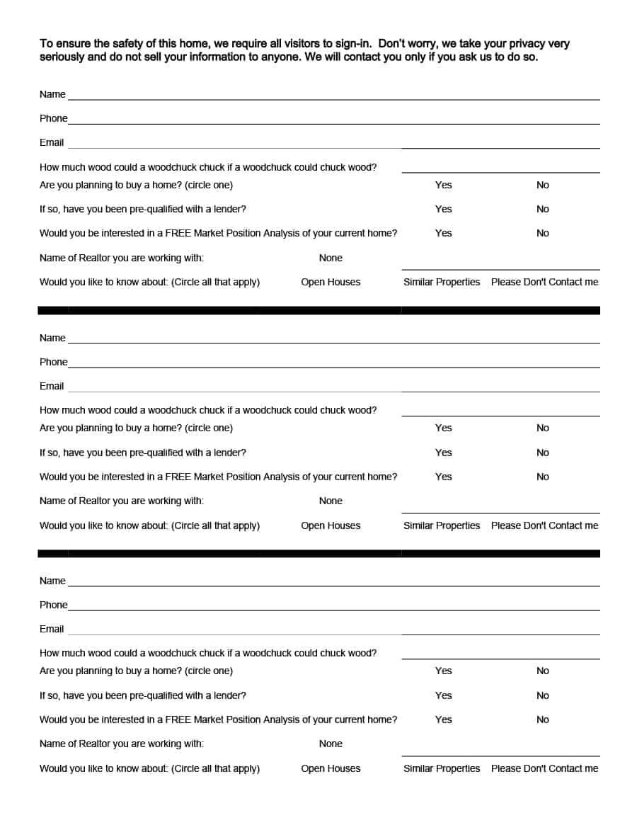 Free Blank Open House Sign in Sheet Download Free Blank Open House Sign in Sheet Download