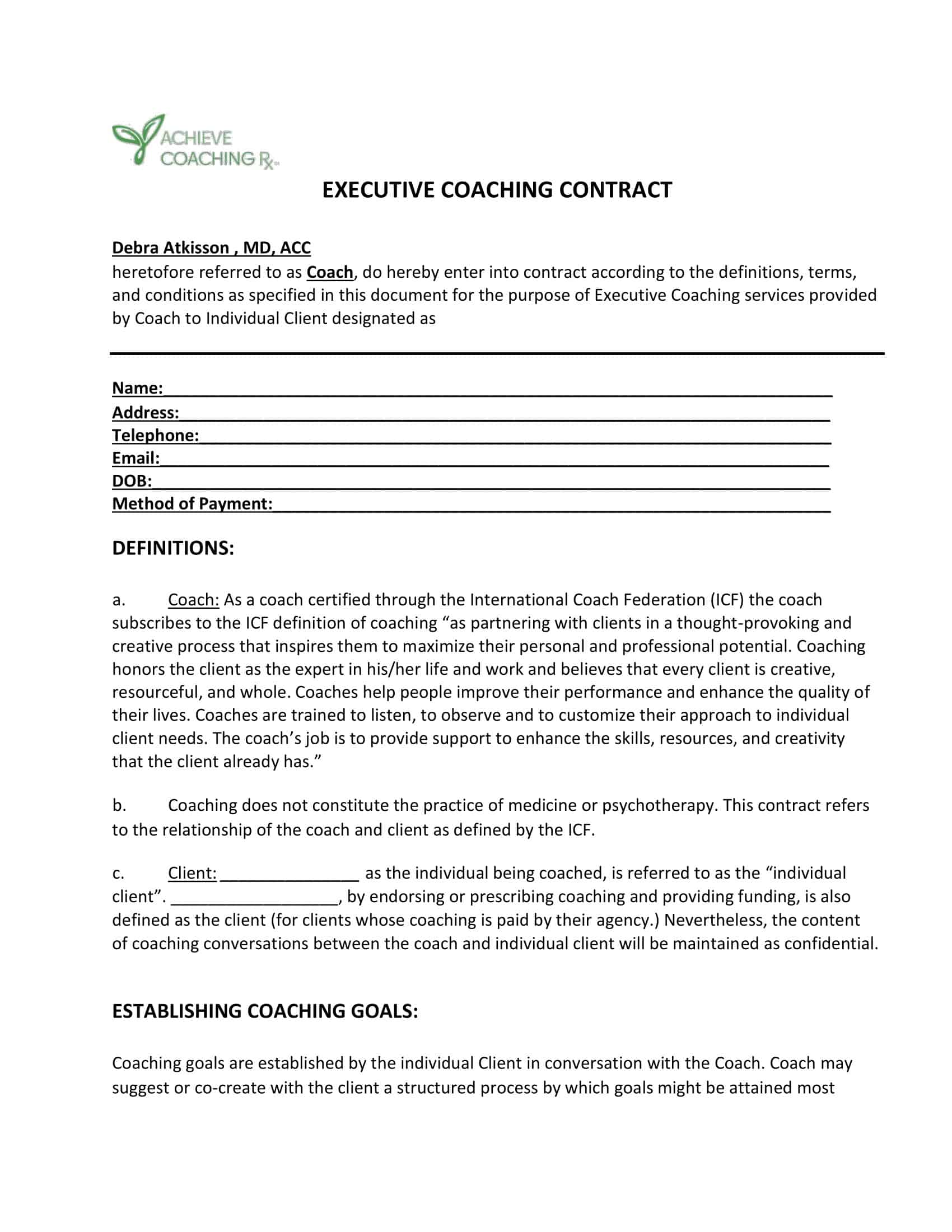 Free Printable Coaching Contract Templates Word PDF Free Printable Coaching Contract Templates Word PDF