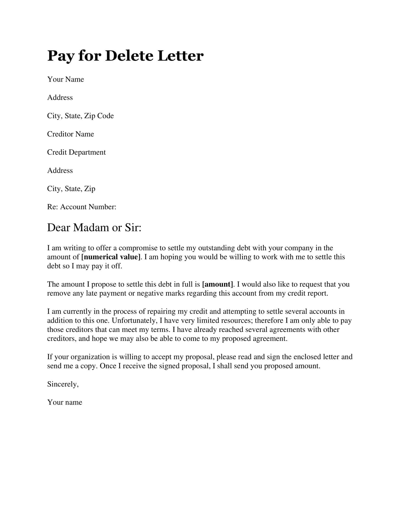 Free Example Pay for Delete Letter Free Example Pay for Delete Letter