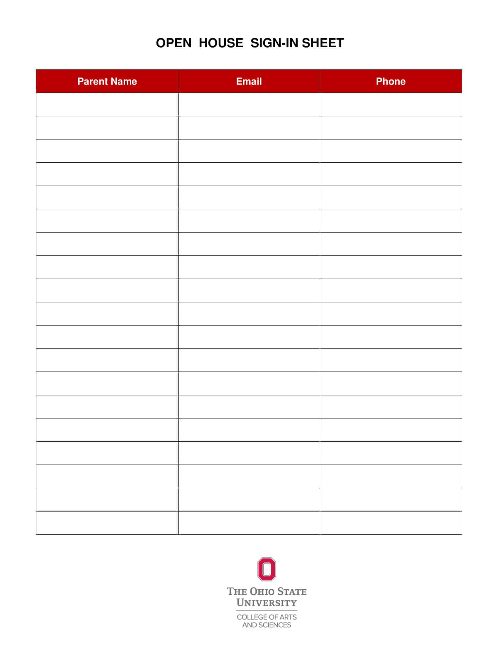 Free Printable Open House Sign In Sheet Templates [Word, PDF]