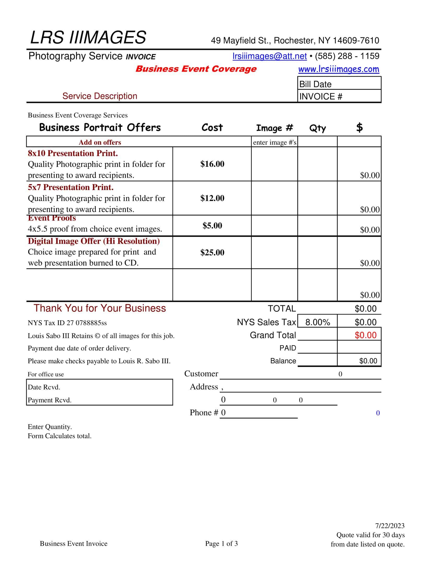 Free Template for Photography Invoice Free Template for Photography Invoice