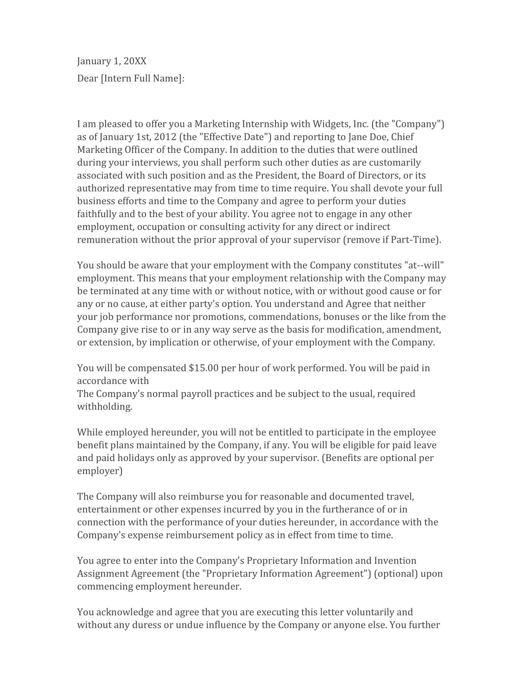 Internship Offer Letter Sample Free Internship Offer Letter Sample Free