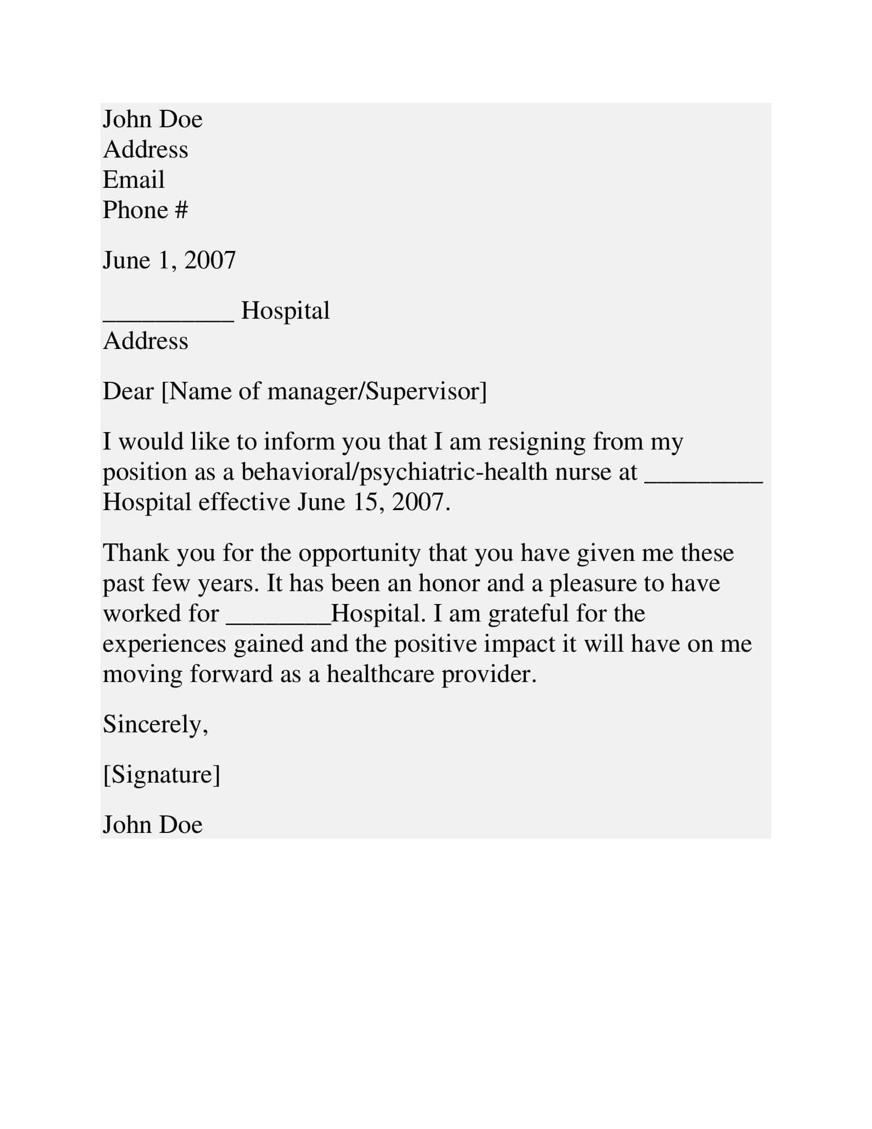 Free Printable Nurse Resignation Letter Template Gracefully Transition
