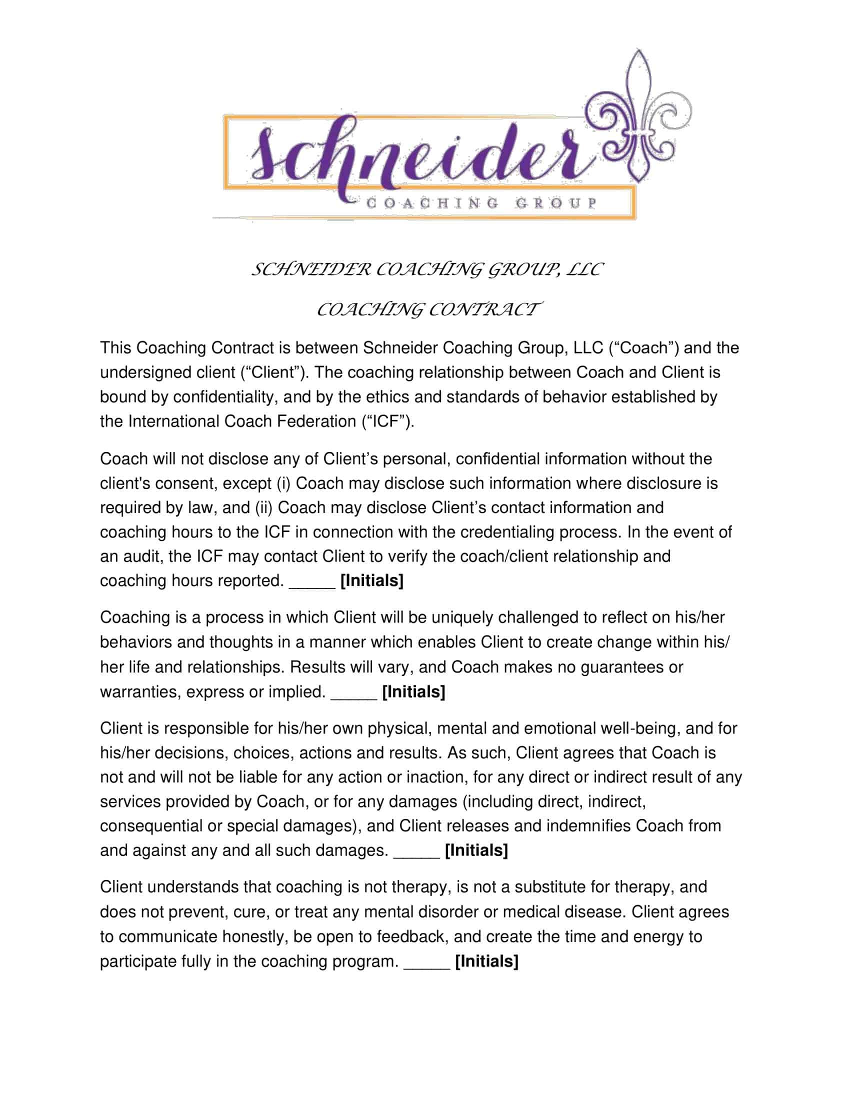 PDF Coaching Contract PDF Coaching Contract