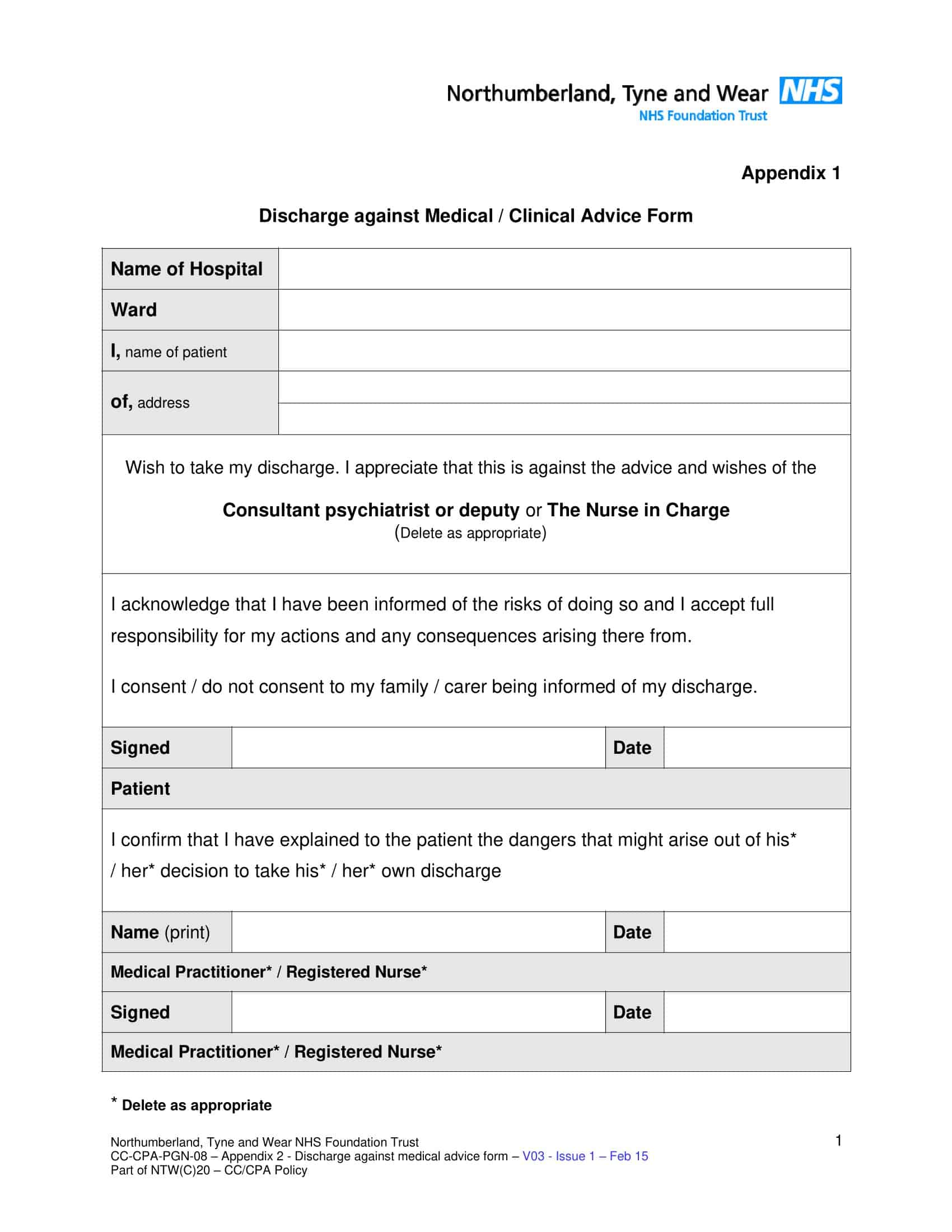 Free Printable Against Medical Advice Form Templates PDF Free Printable Against Medical Advice Form Templates PDF