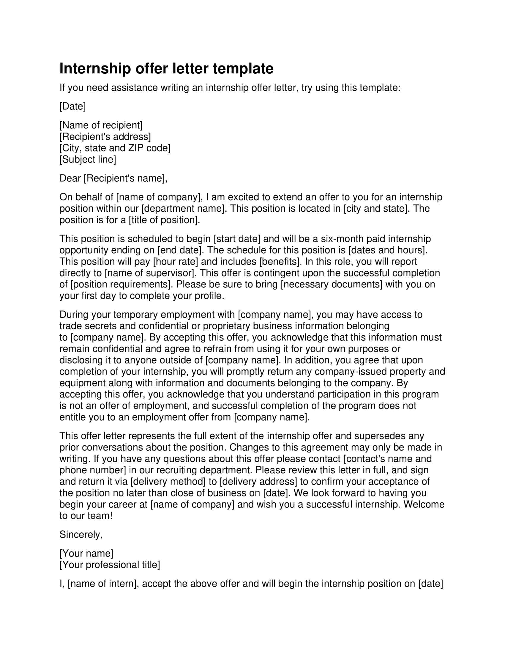 PDF Internship Offer Letter Template PDF Internship Offer Letter Template