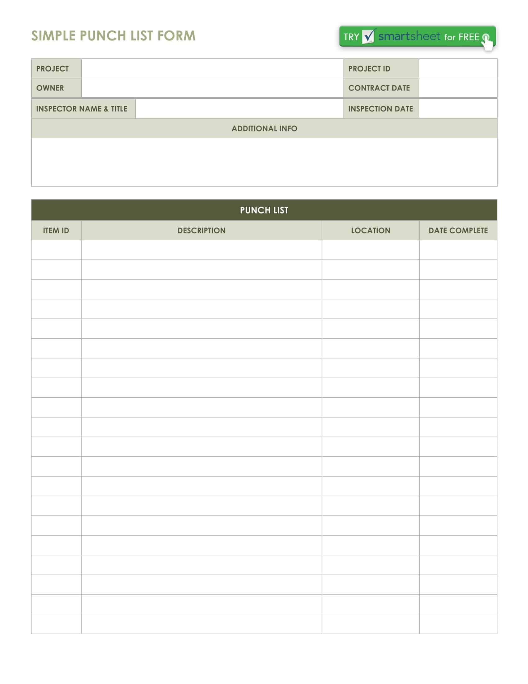 Free Printable Punch List Templates [PDF, Word, Excel]