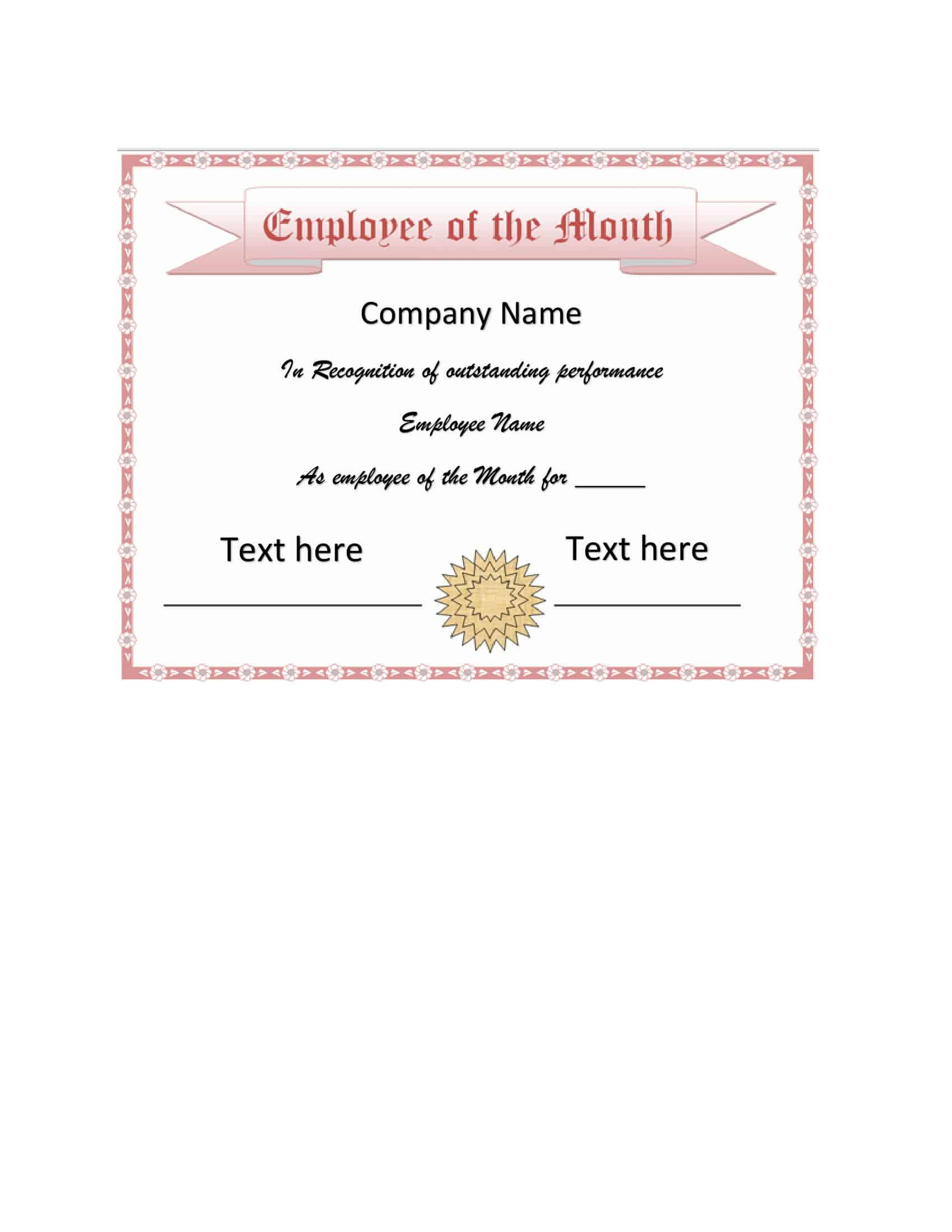 PPT Employee of the Month Certificate PPT Employee of the Month Certificate