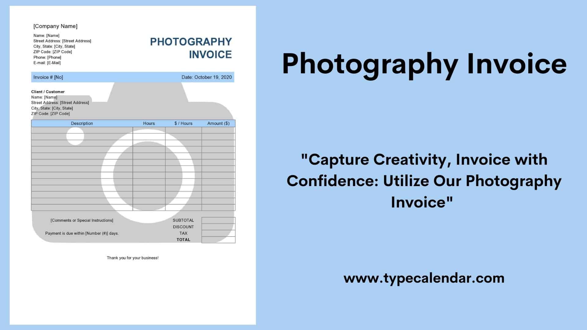 Free Printable Photography Invoice Templates [Excel, PDF, Word]