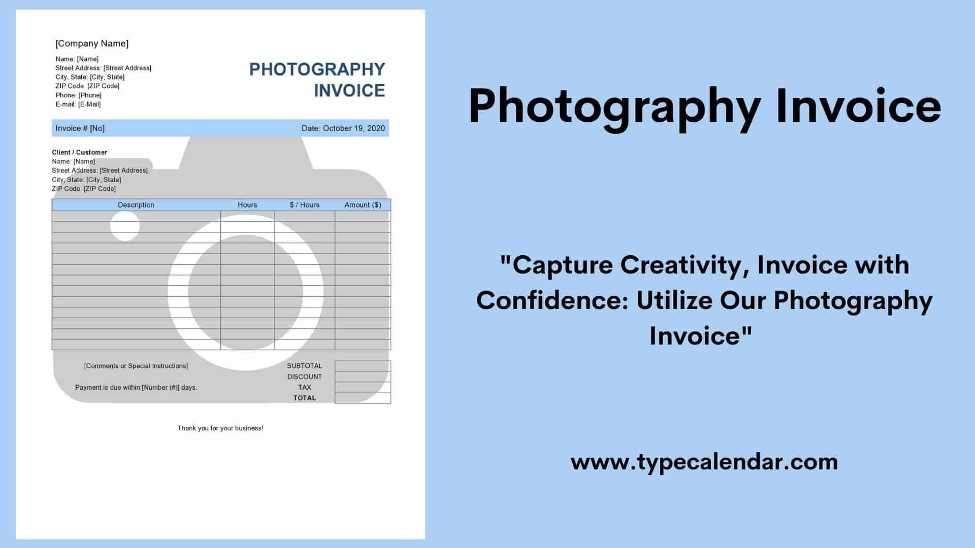 Free Printable Photography Invoice Templates Excel PDF Word 