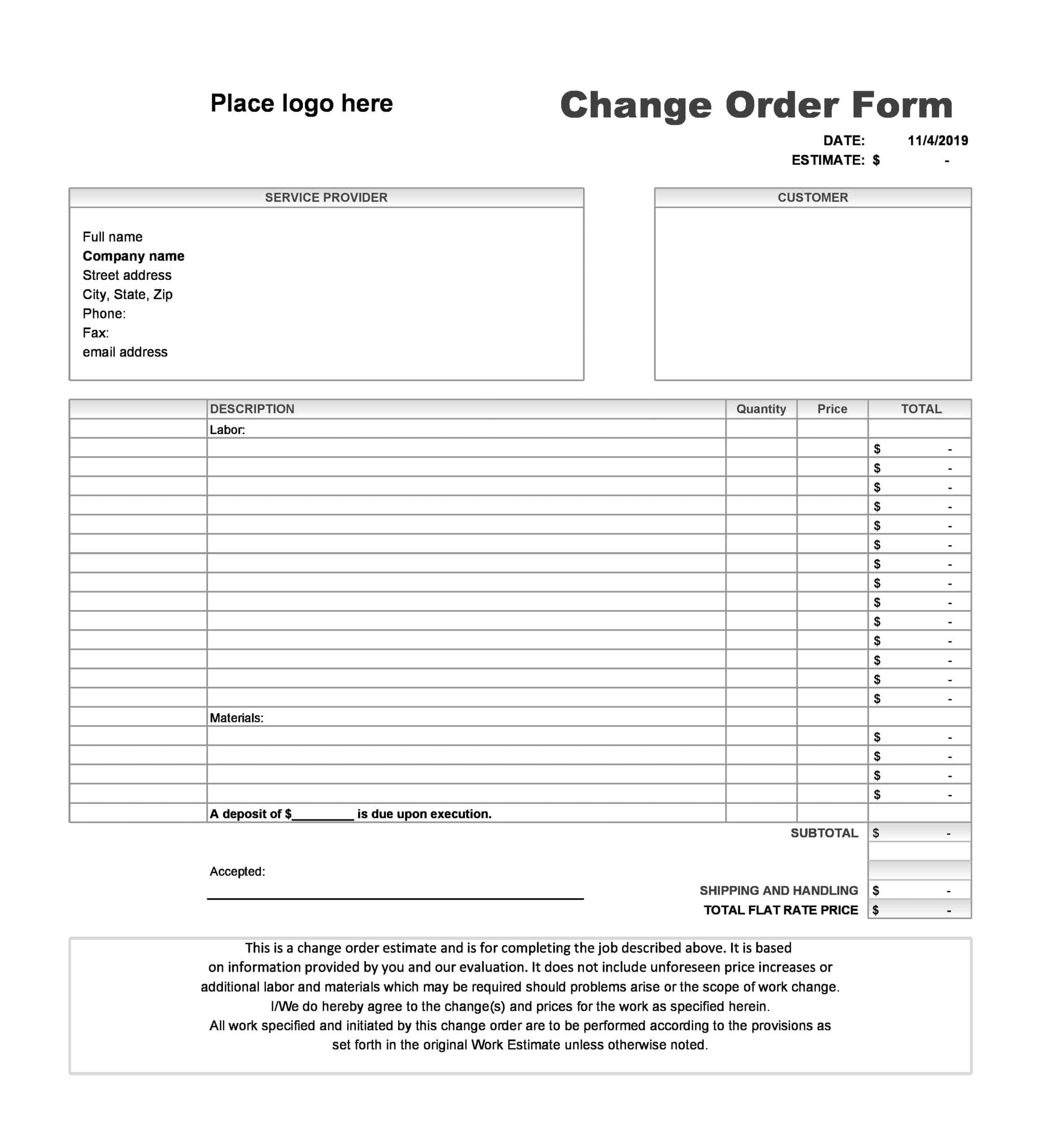 45 Free Printable Change Order Templates Word Excel 45 Free Printable Change Order Templates Word Excel
