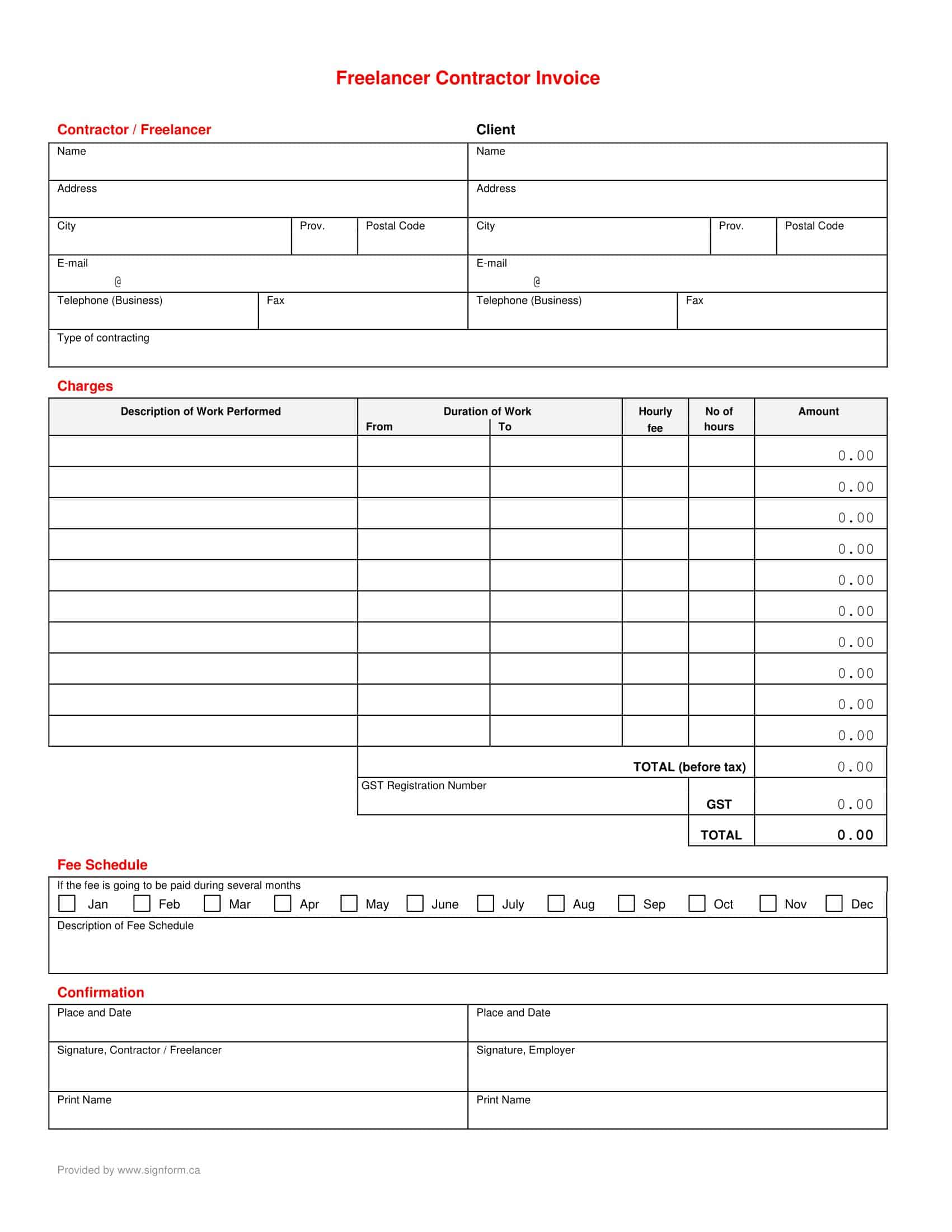Printable Contractor Invoice Template Printable Contractor Invoice Template
