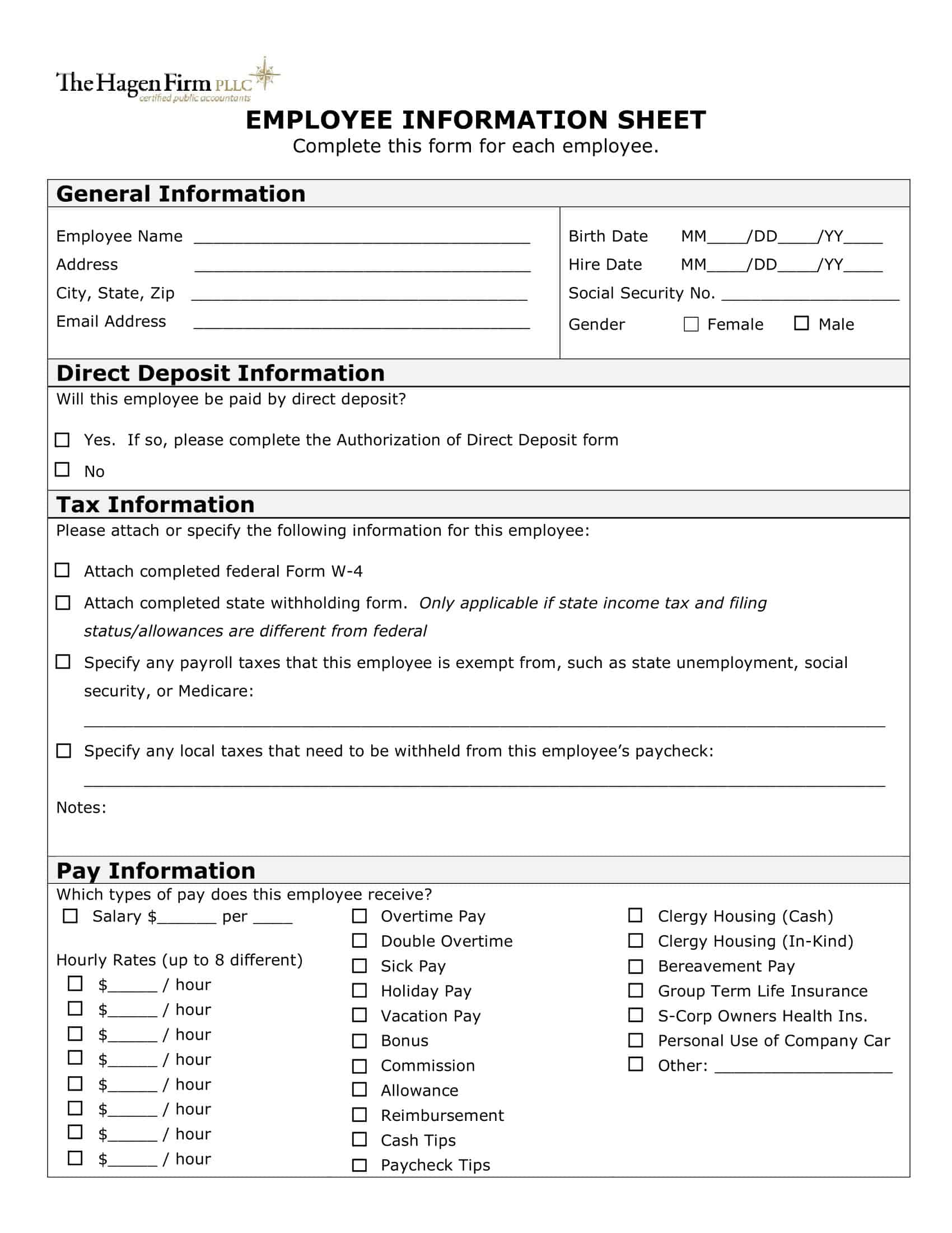 Printable Employee Information Form Printable Employee Information Form