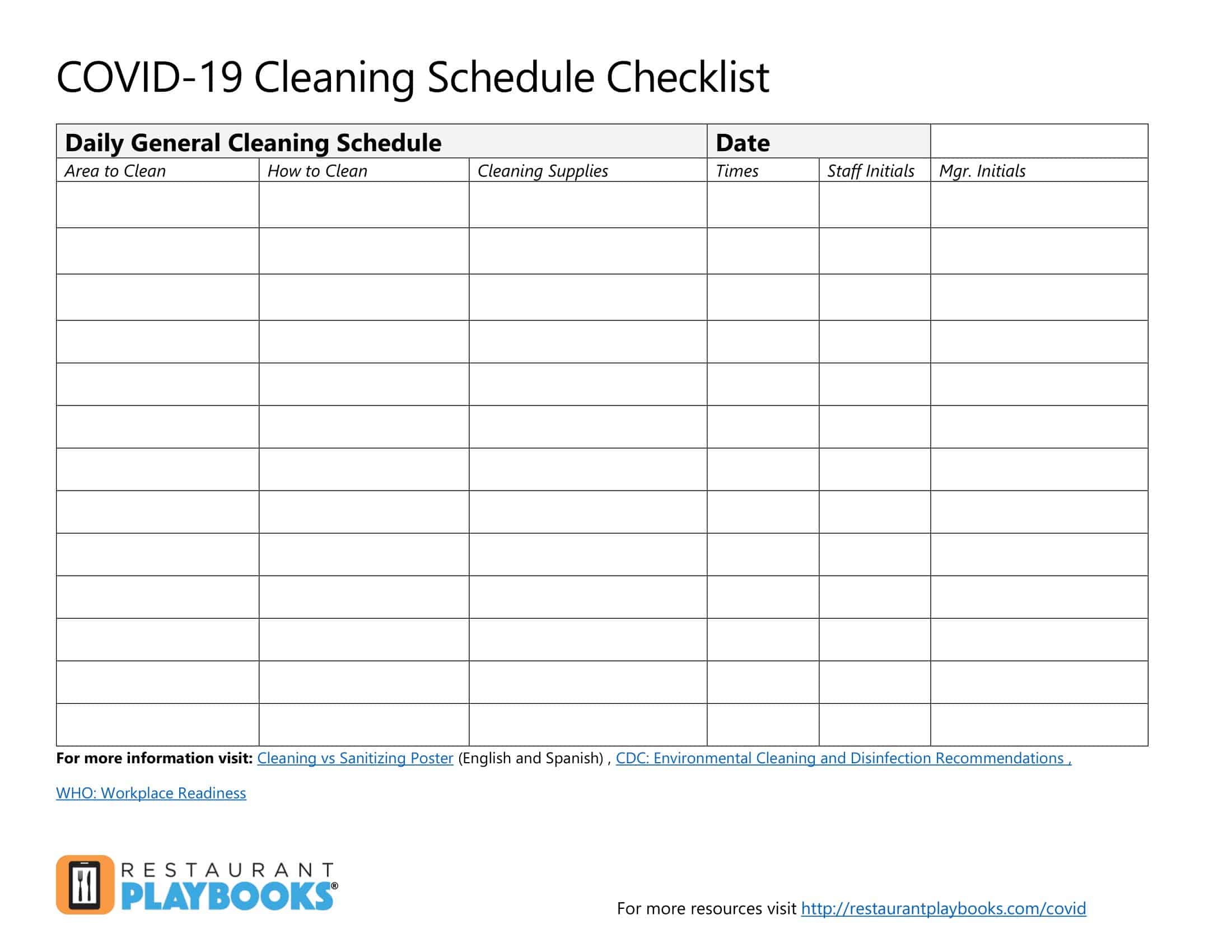 Printable Fillable Cleaning Schedule Printable Fillable Cleaning Schedule