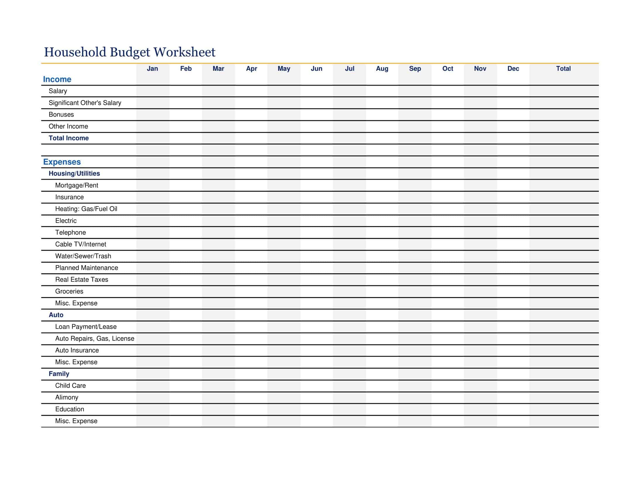 Free Printable Household Budget Templates PDF Word Excel Free Printable Household Budget Templates PDF Word Excel