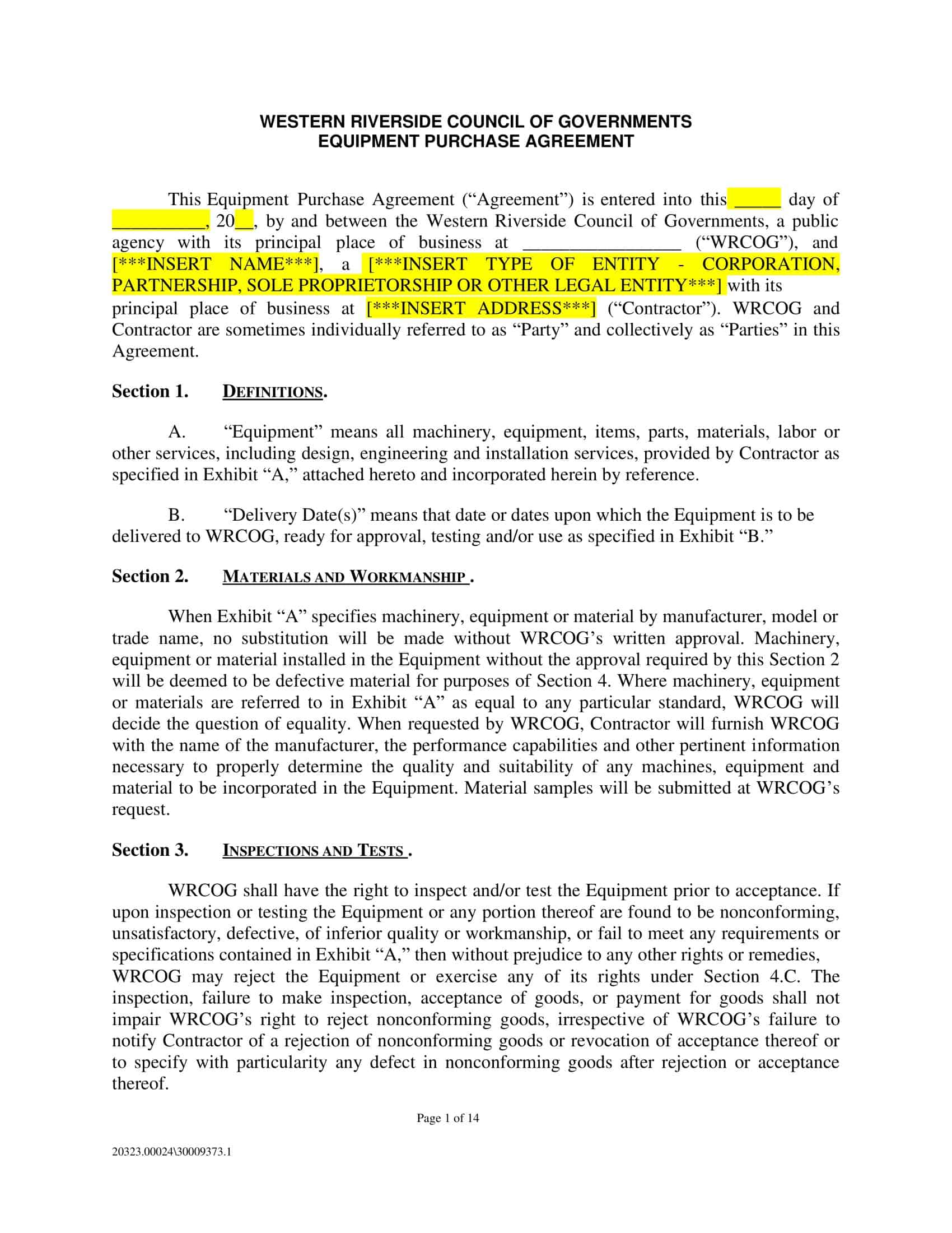 Printable PDF Equipment Bill of Sale Printable PDF Equipment Bill of Sale
