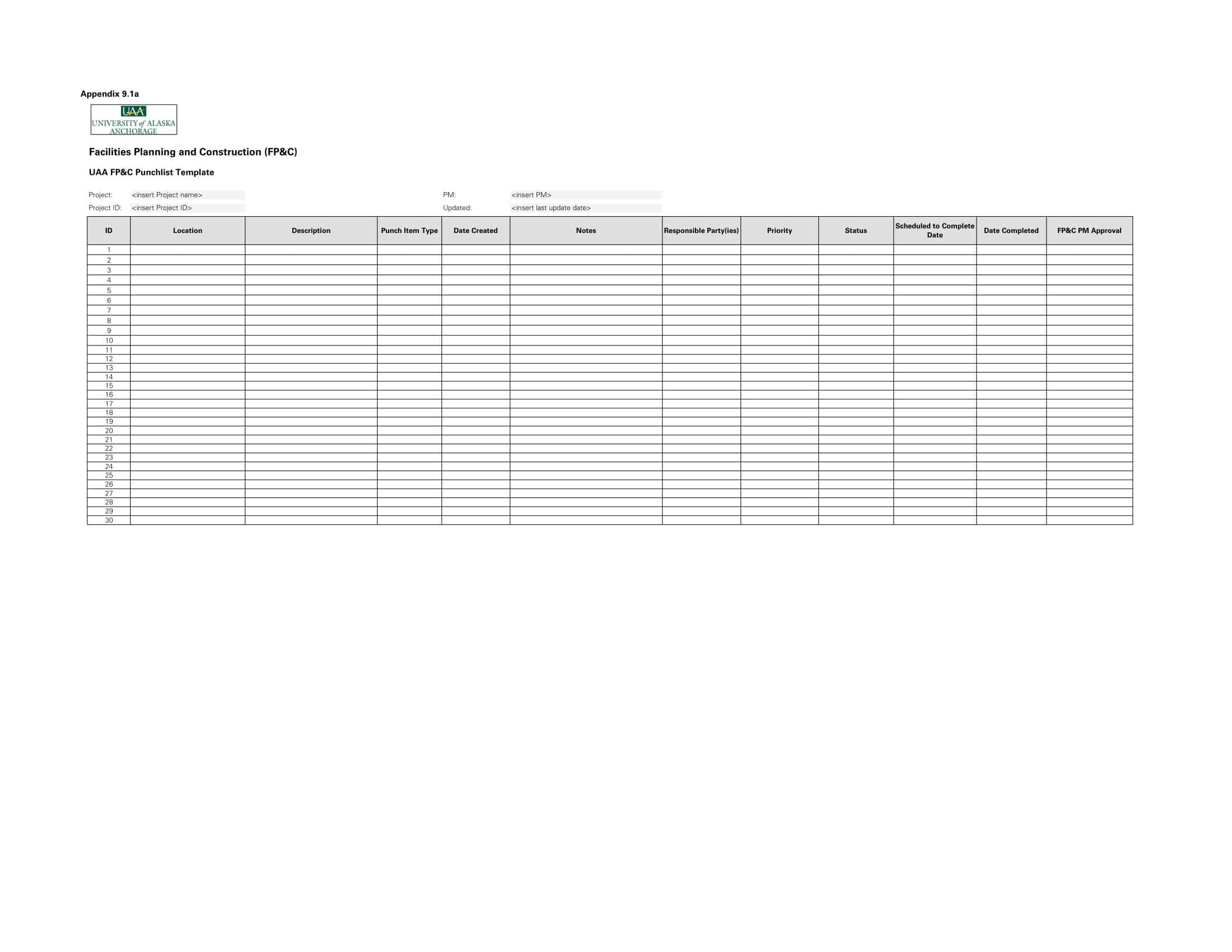 Free Printable Punch List Templates [PDF, Word, Excel]