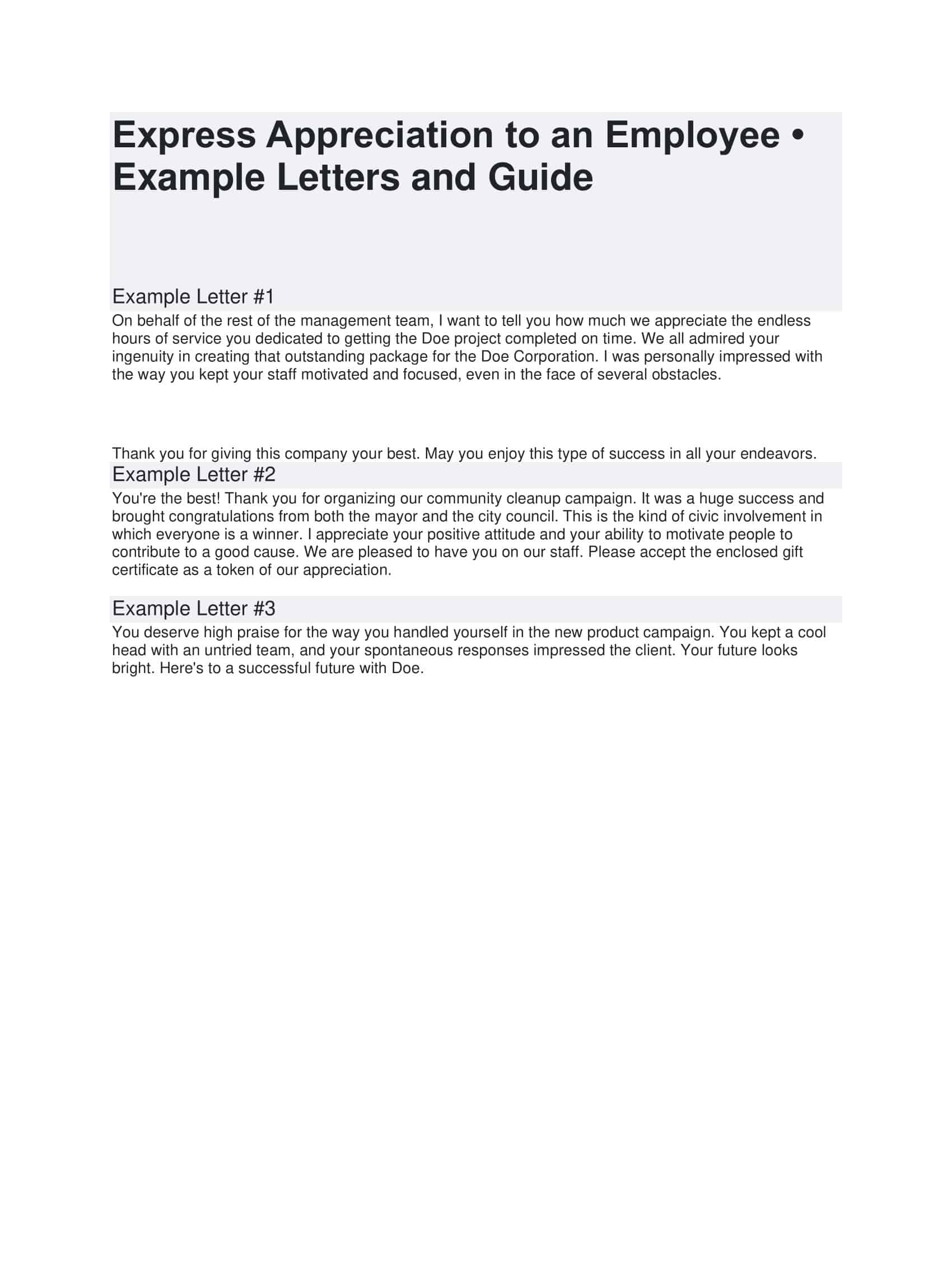 Sample Appreciation Letter Word Sample Appreciation Letter Word