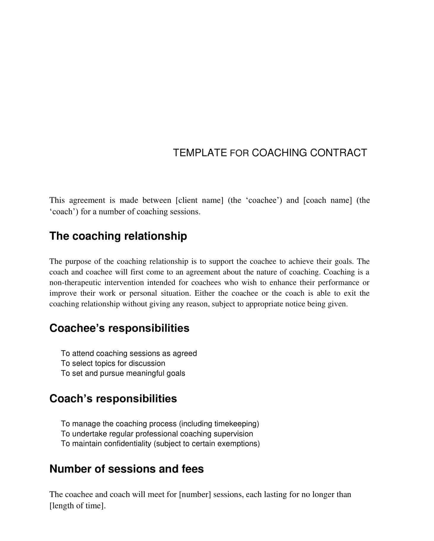 Sample Coaching Contract Sample Coaching Contract